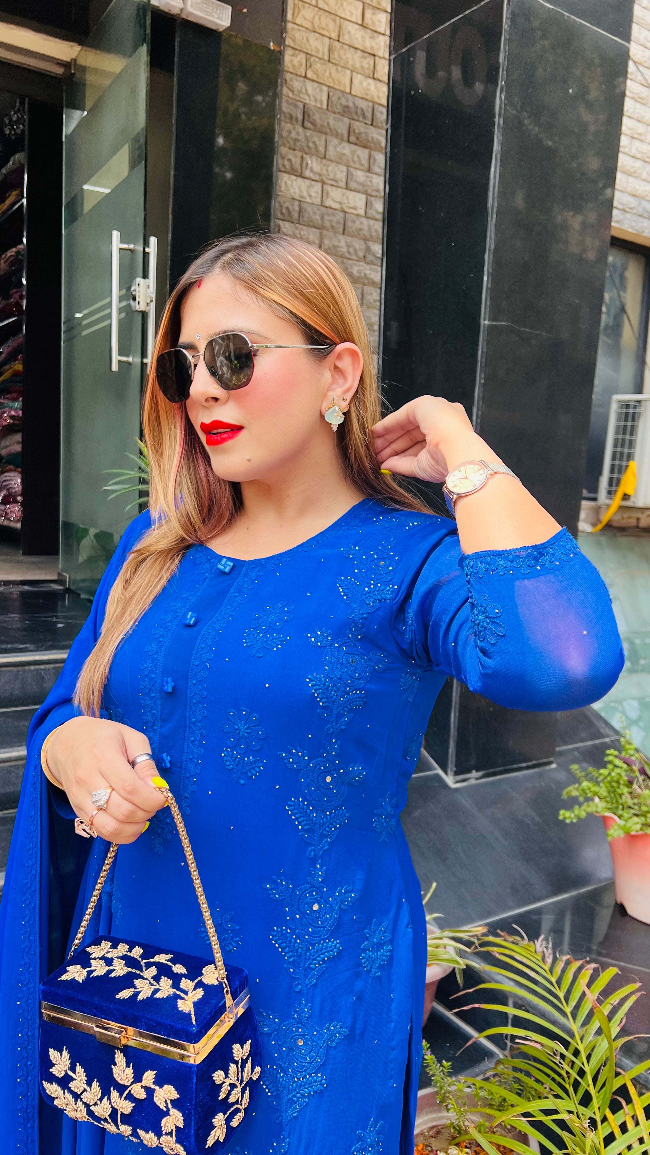 Pure Chikankari Royal Blue Suit