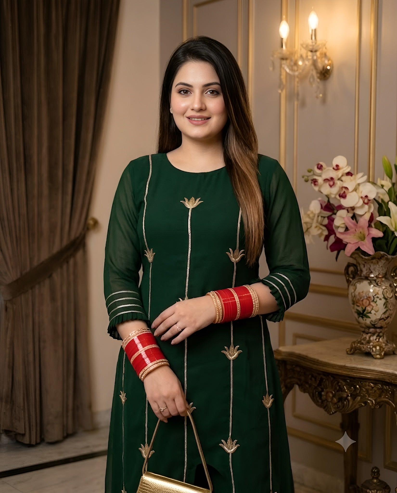 Gilded Lotus Georgette Suit