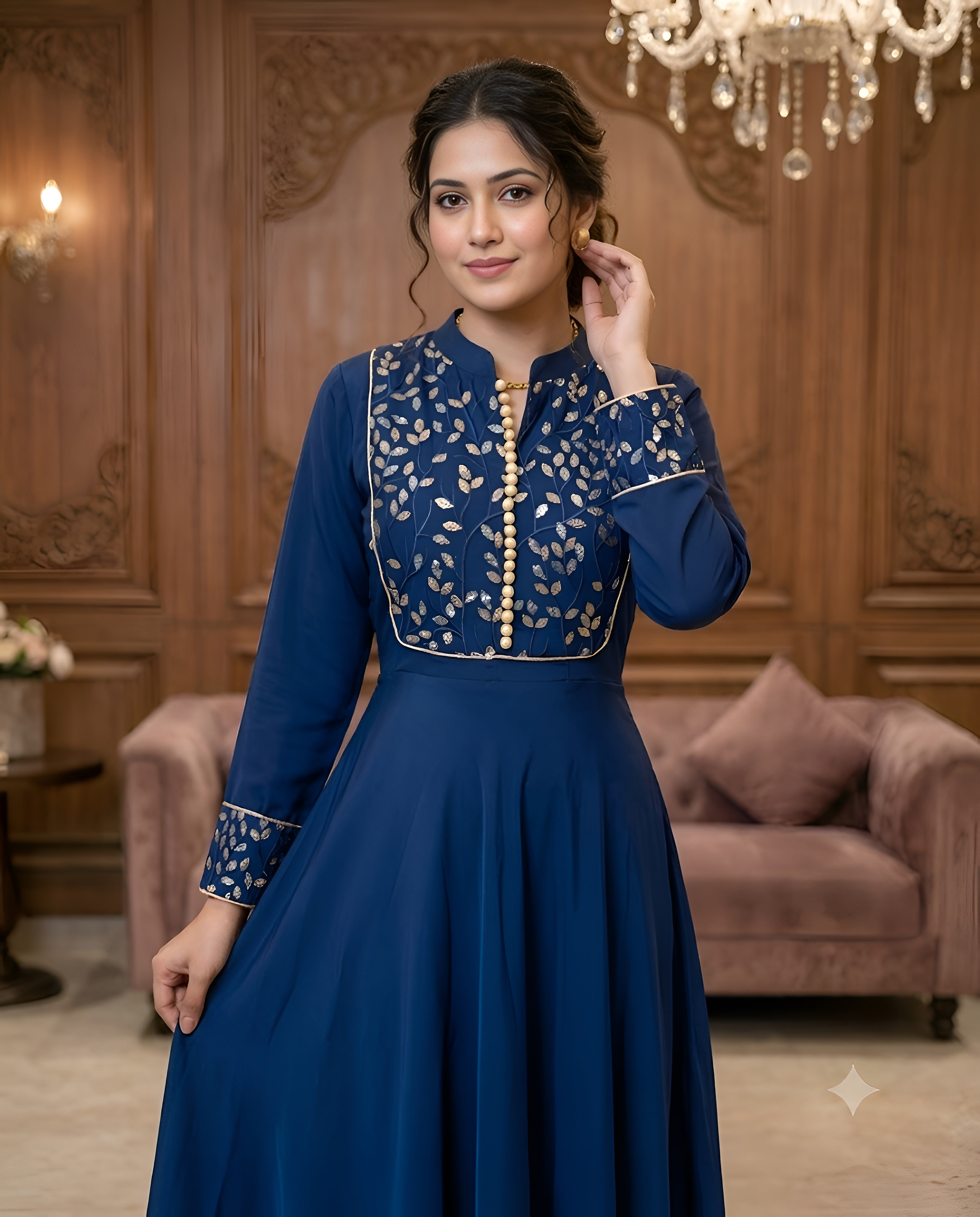 Navy Blue Embroidered Anarkali