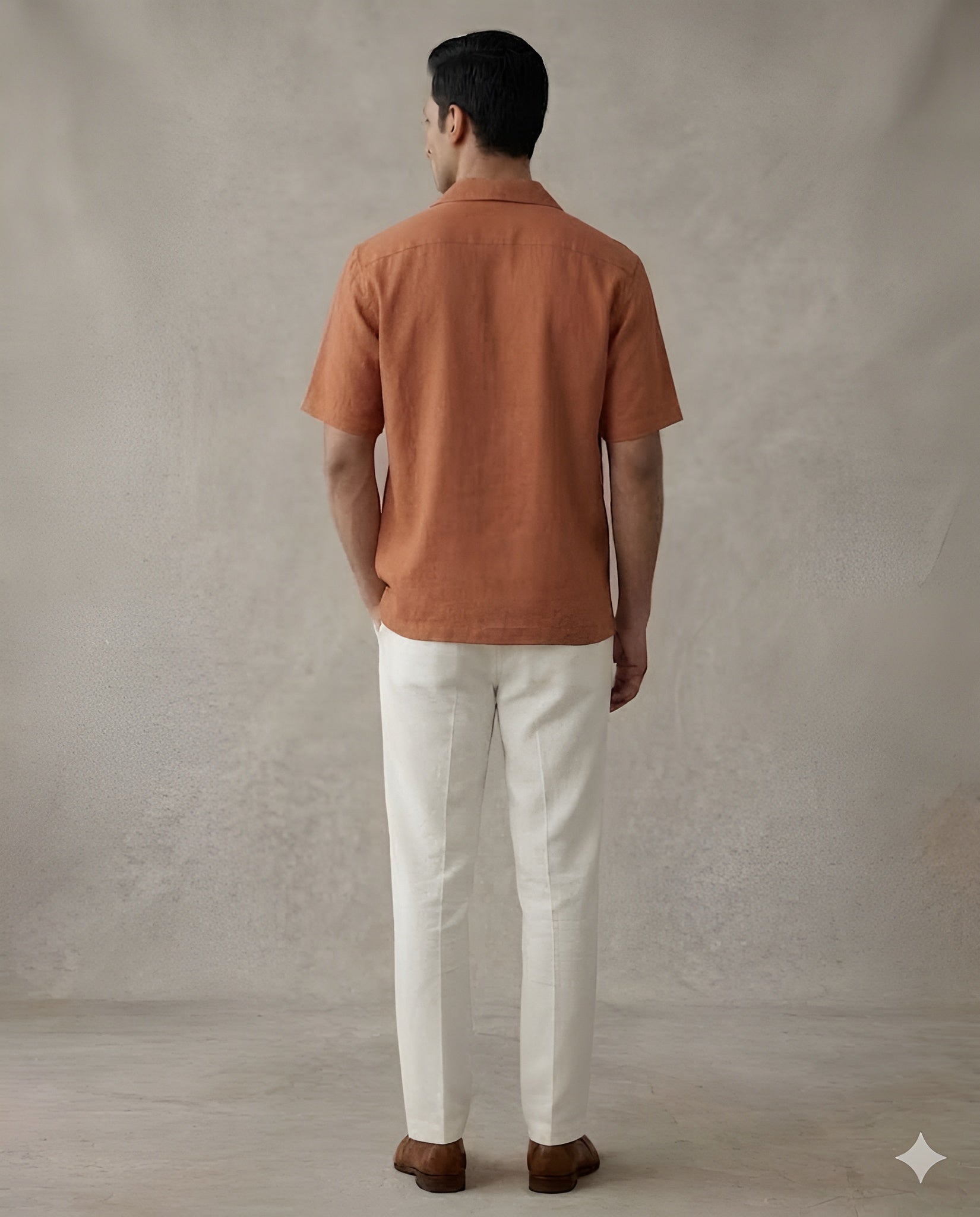 Brown Linen Crush Embroidered Shirt