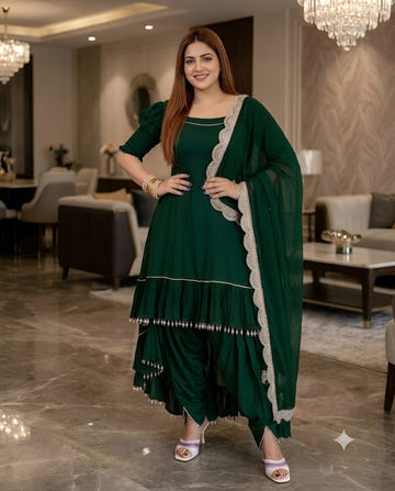 Teal Green One-Shoulder Dhoti Set