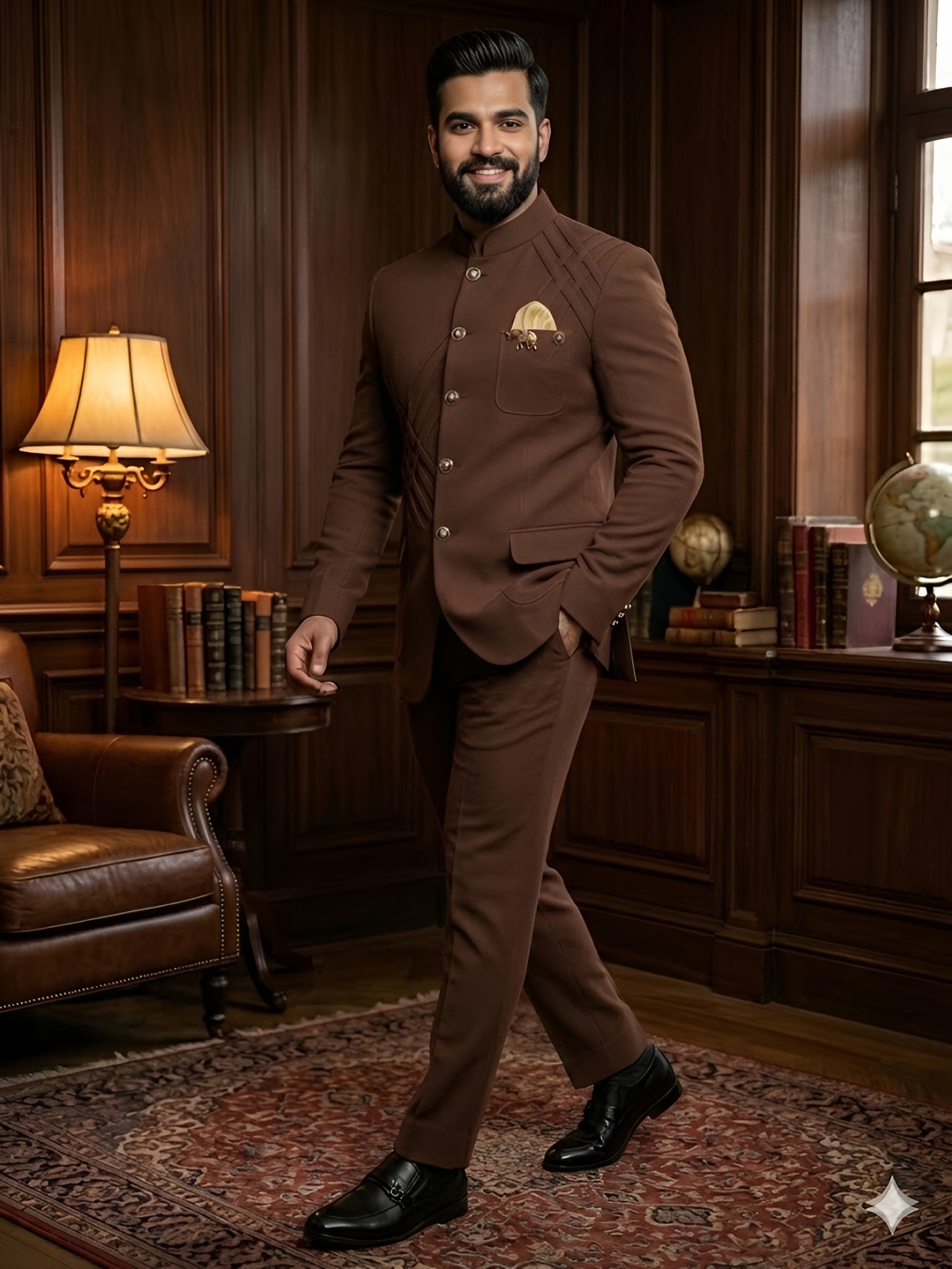 Brown Royal Bandhgala Suit Set