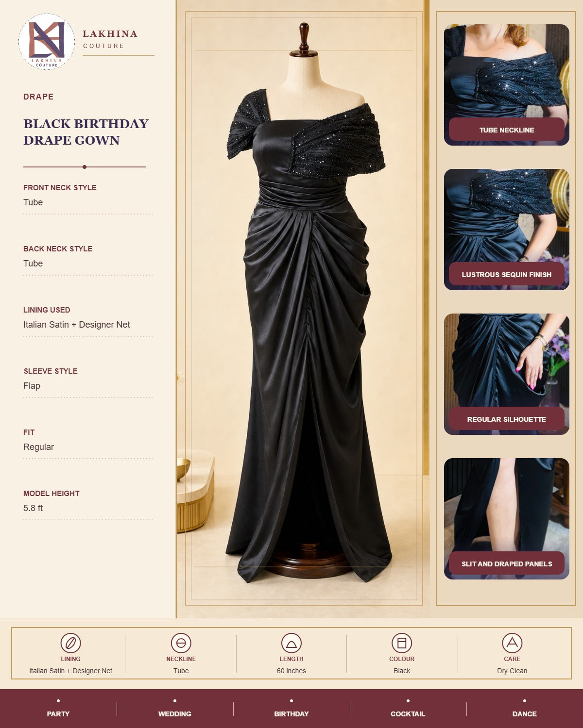 Black Birthday Drape Gown