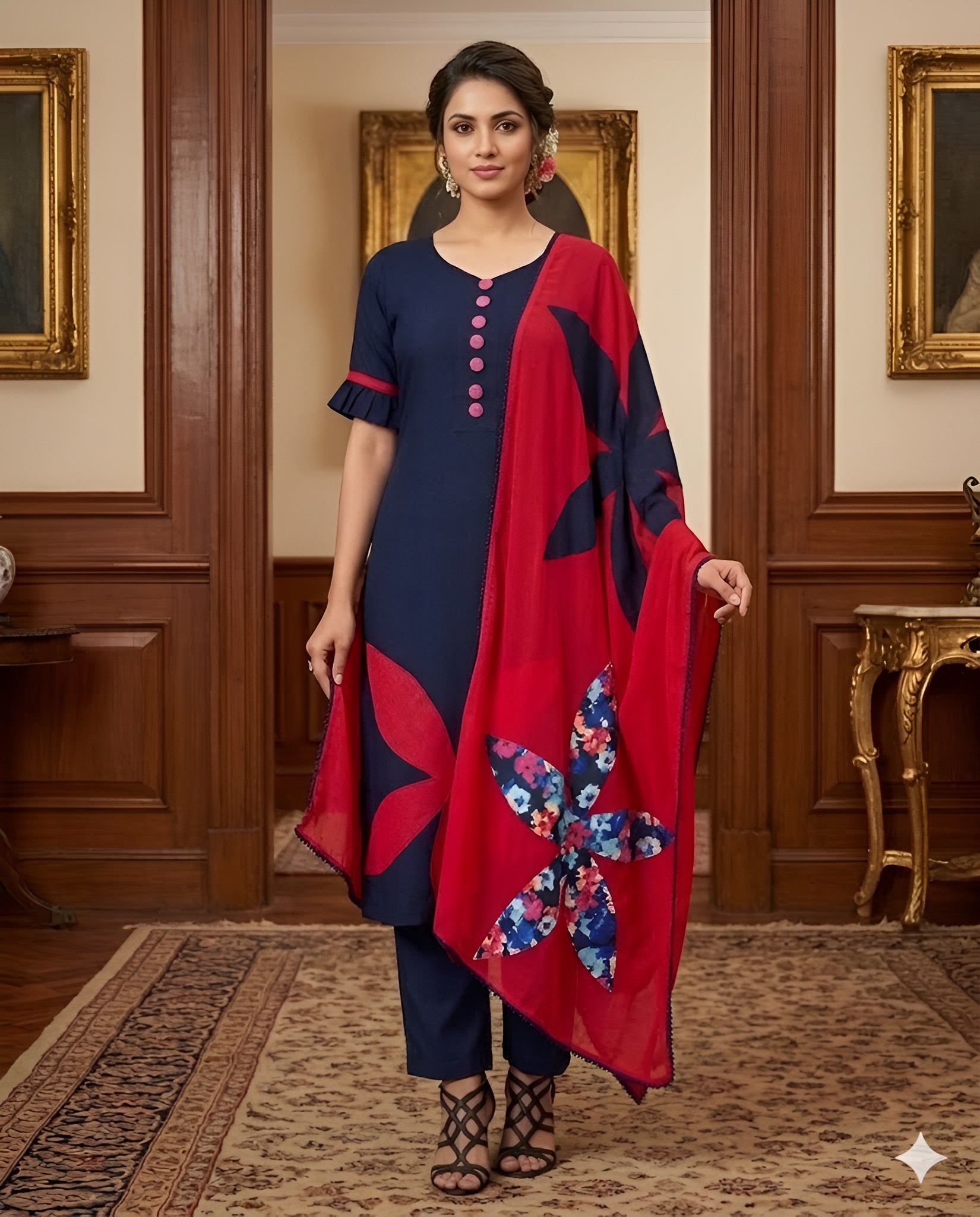 Navy Blue Flower Suit