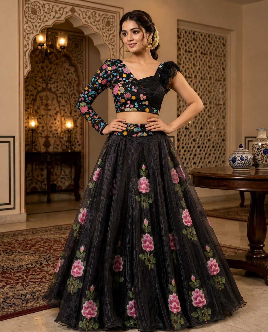 Black Organza Lehenga