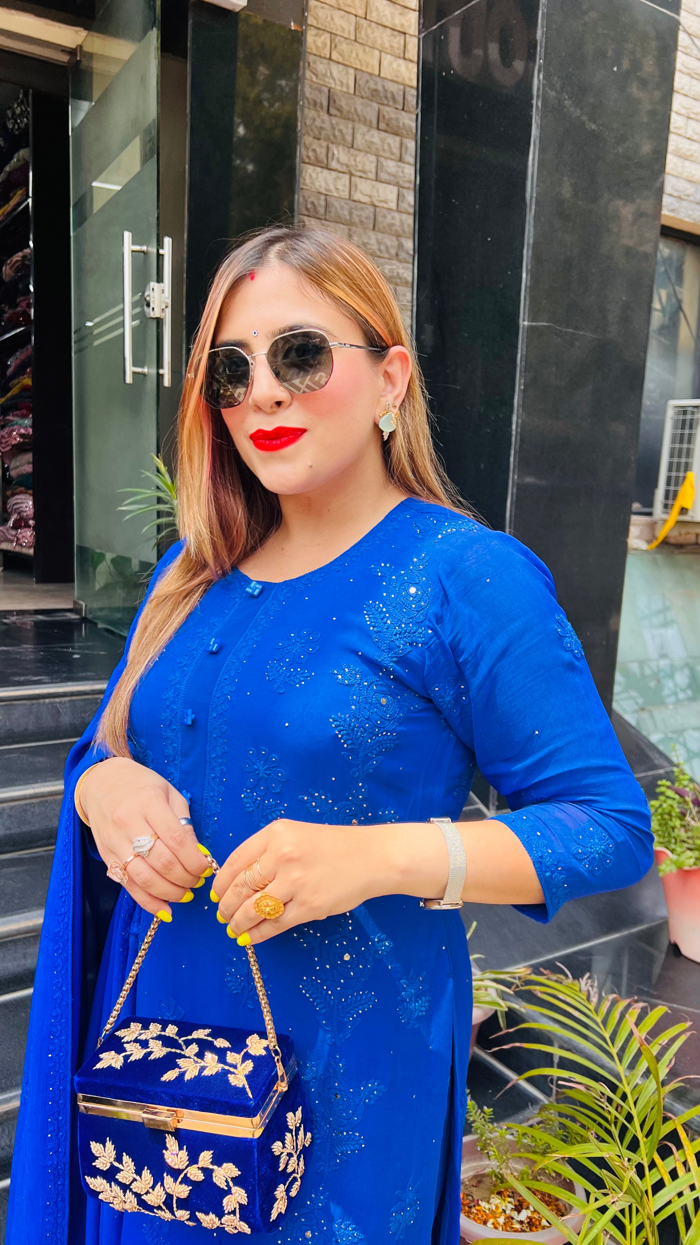 Pure Chikankari Royal Blue Suit