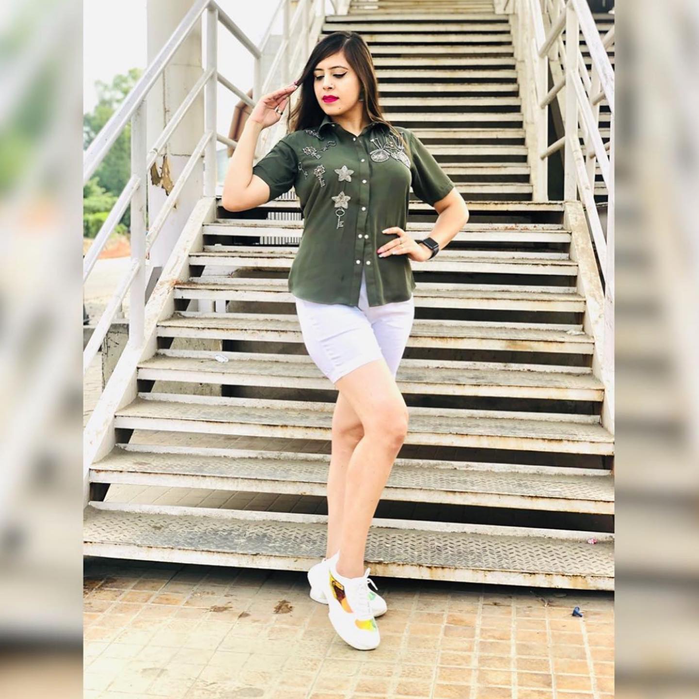 Olive Embroidered Georgette Top