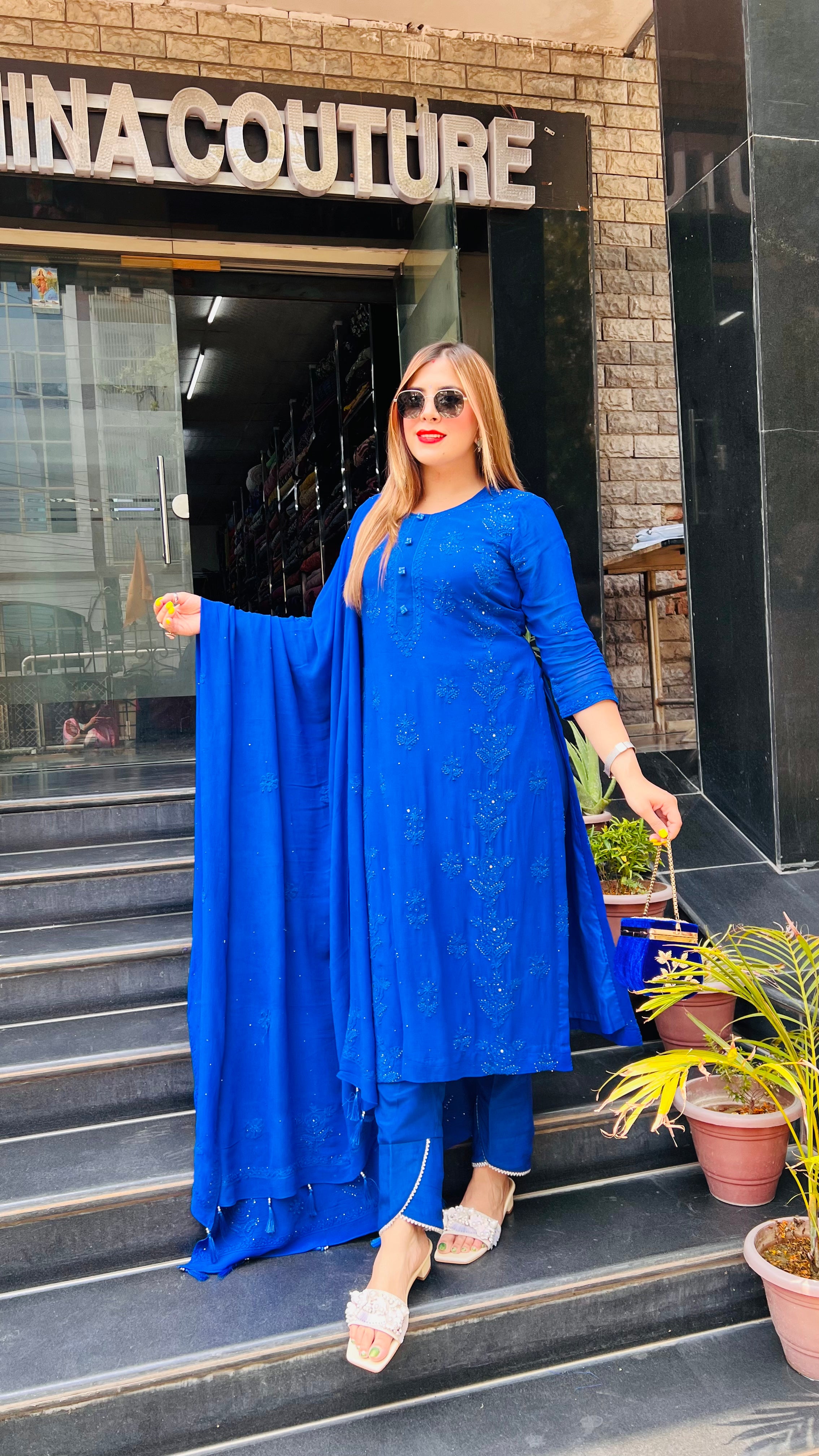 Pure Chikankari Royal Blue Suit