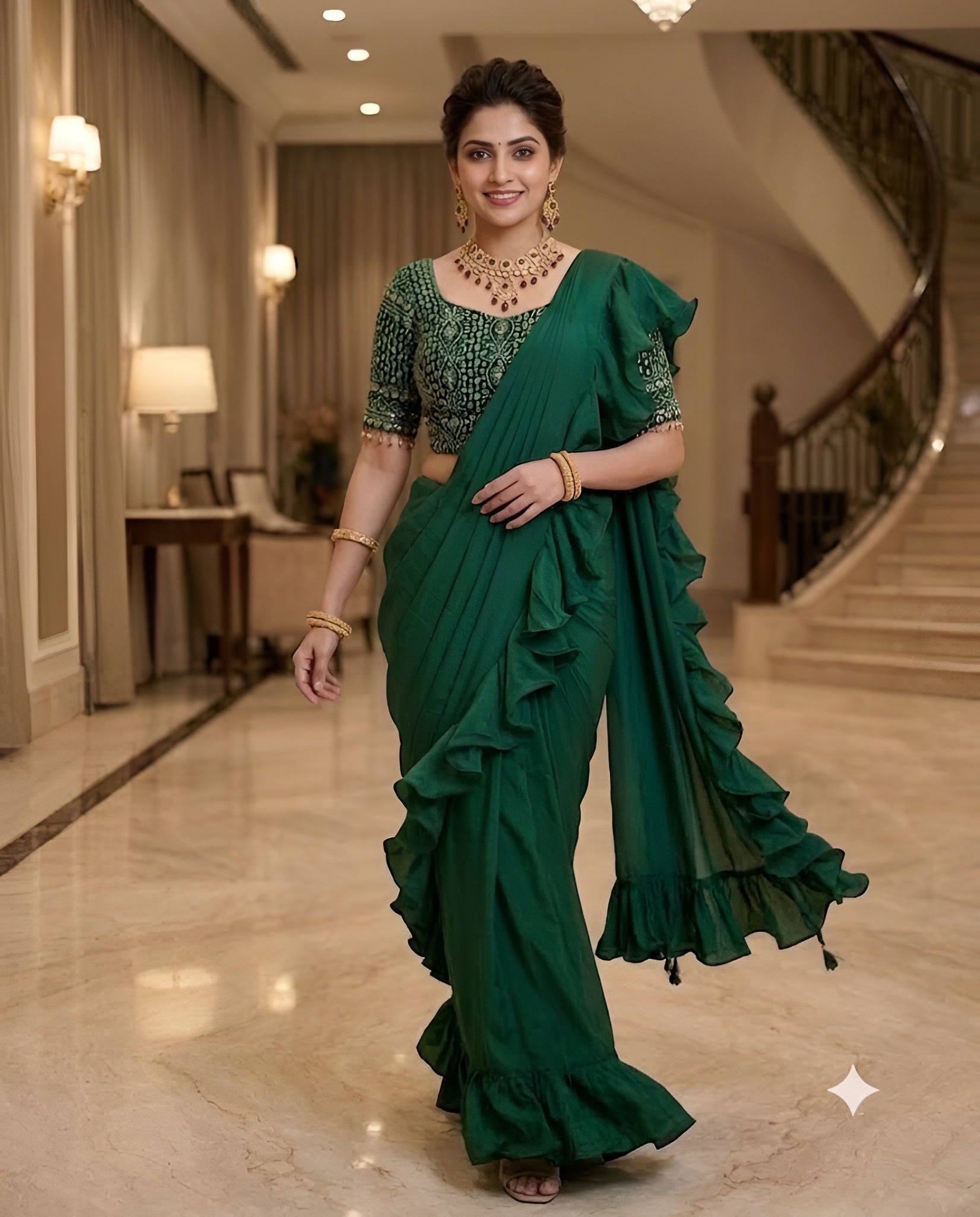 Forest Green Drape Saree