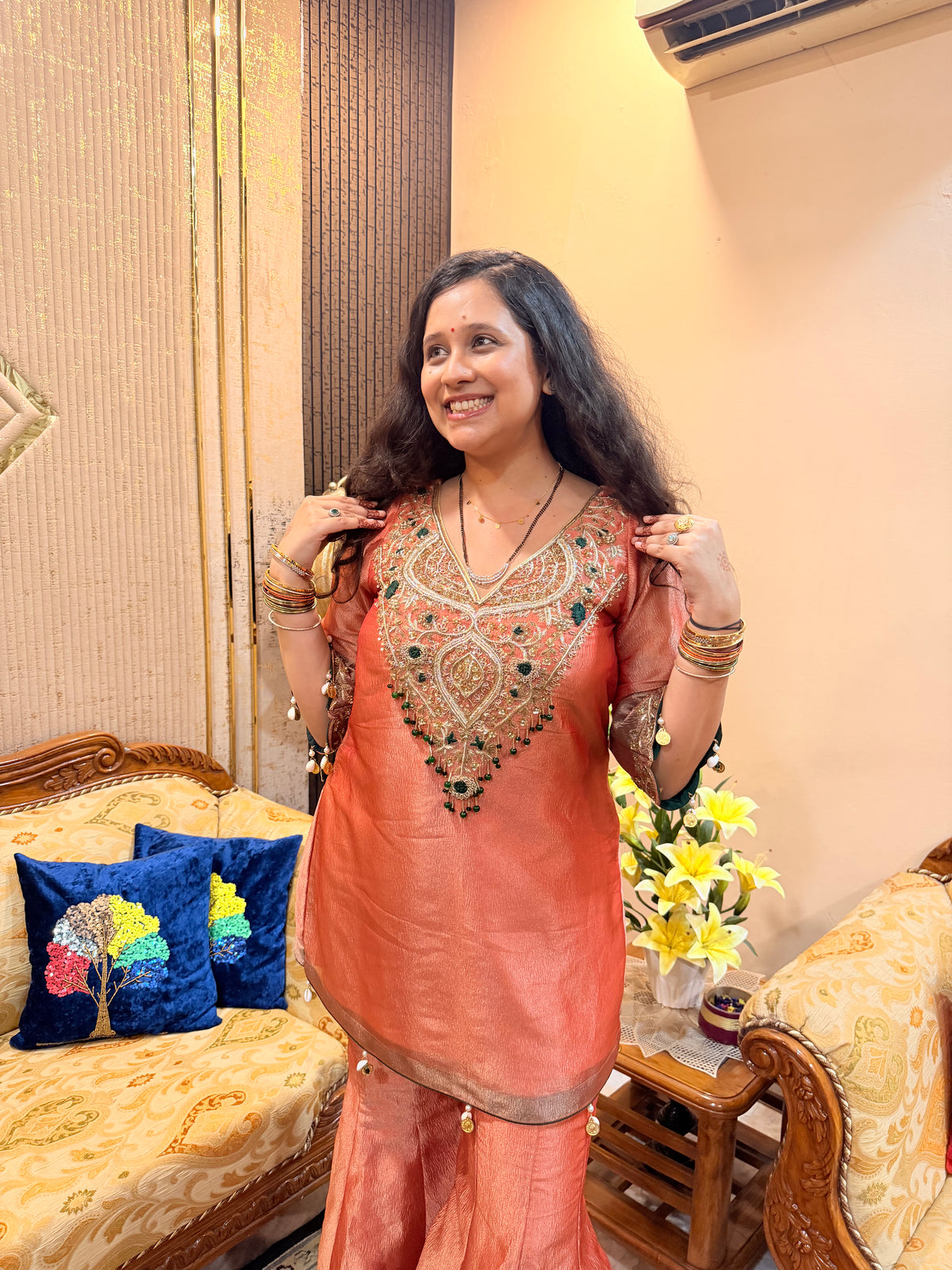 Gilded Gulmohar Coral Garara Set