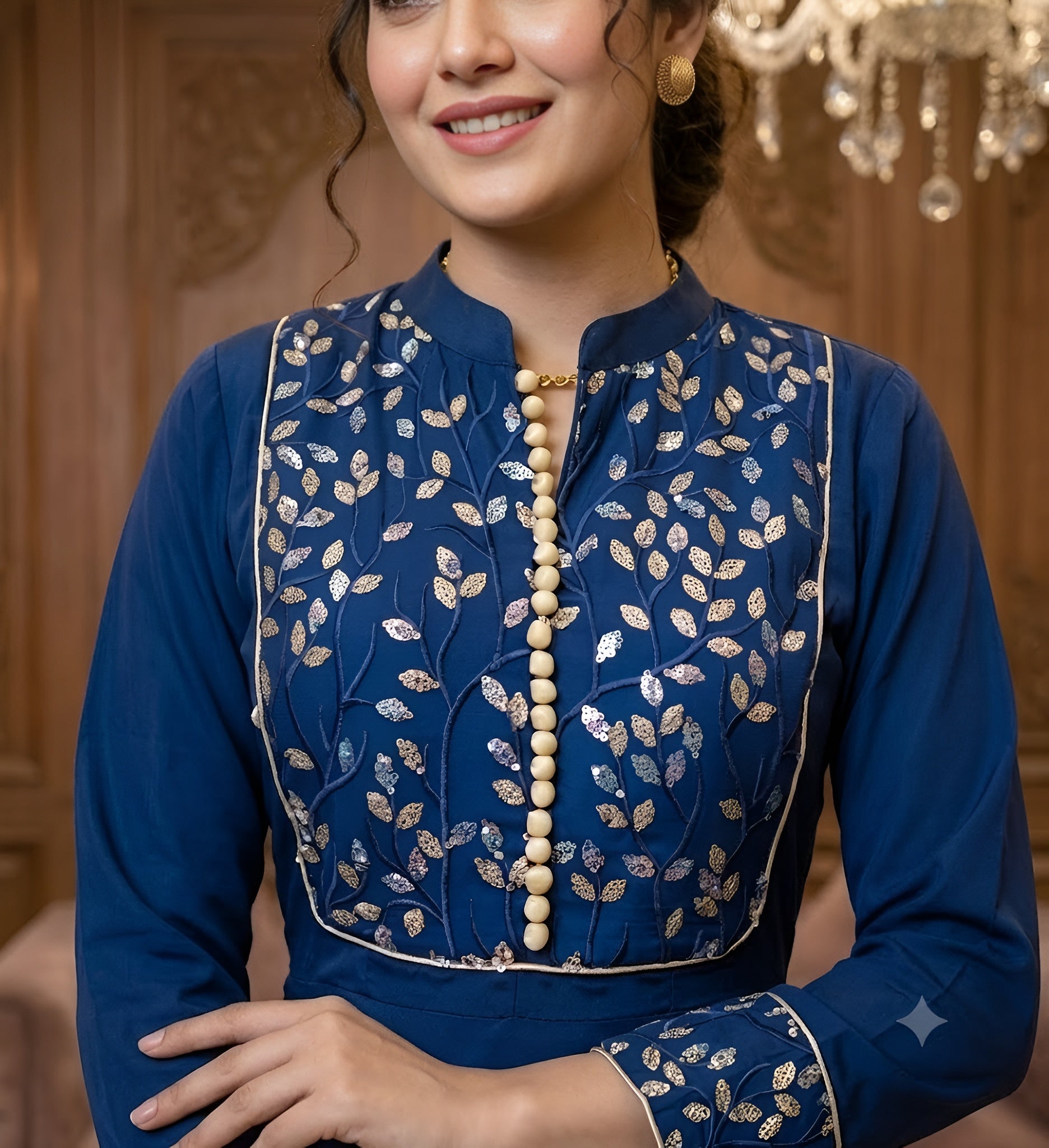 Navy Blue Embroidered Anarkali