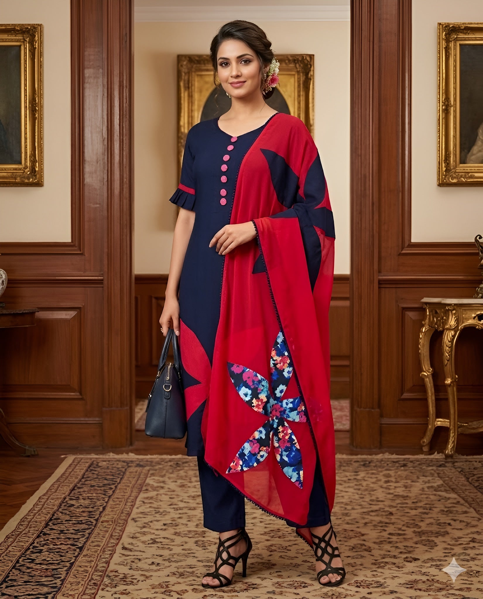 Navy Blue Flower Suit