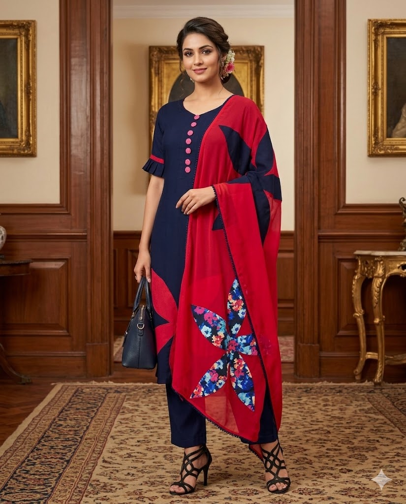 Navy Blue Flower Suit