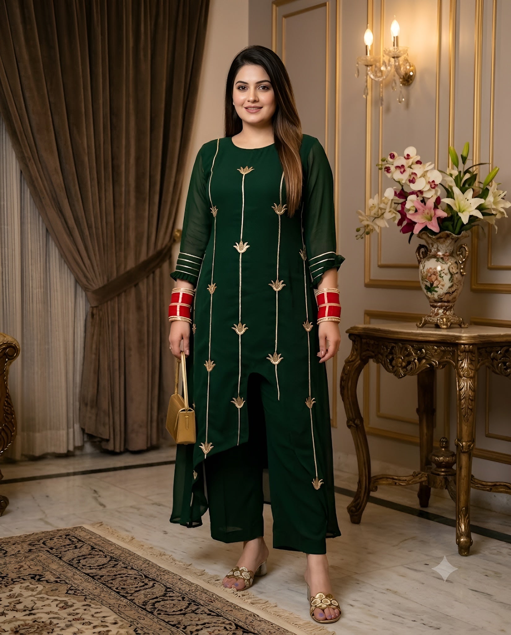 Gilded Lotus Georgette Suit