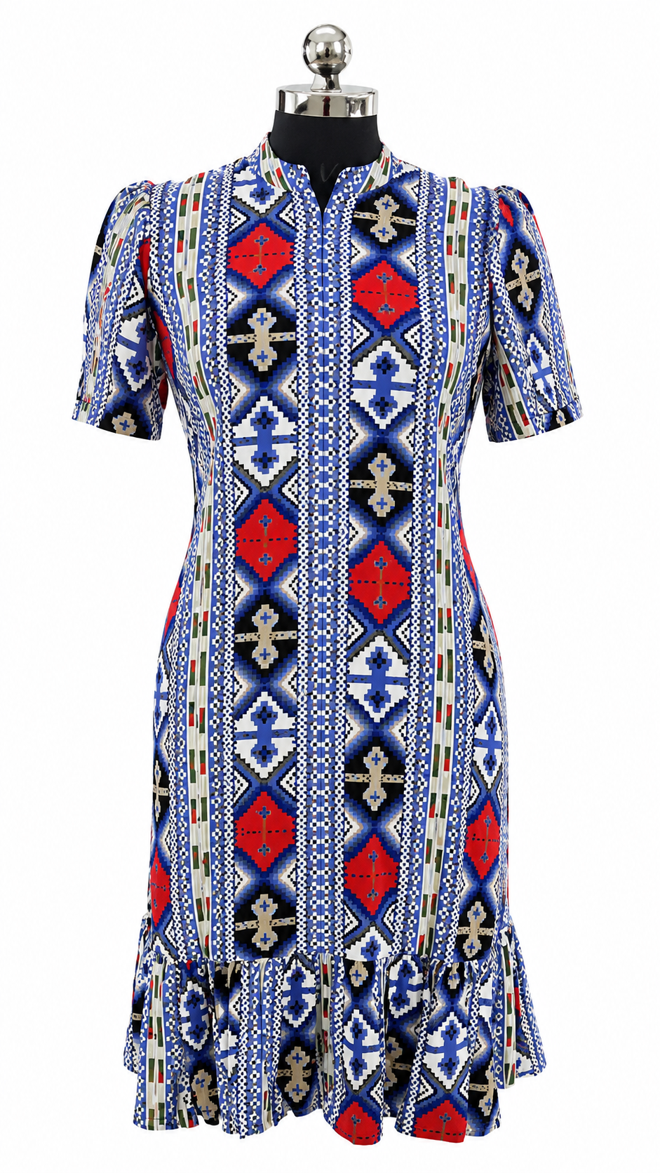 Blue Aztec Geometric Print Feeding Midi