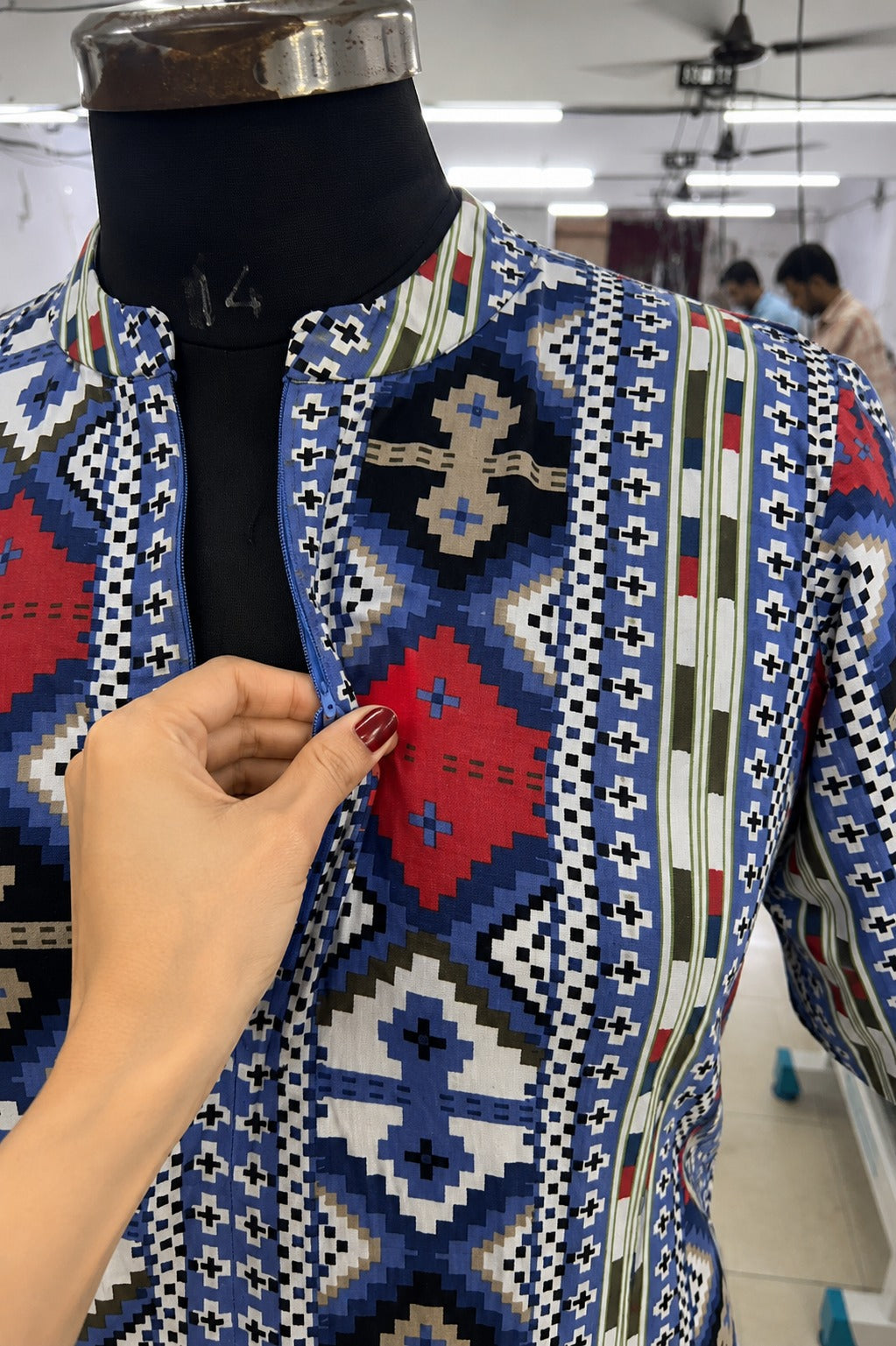Blue Aztec Geometric Print Feeding Midi