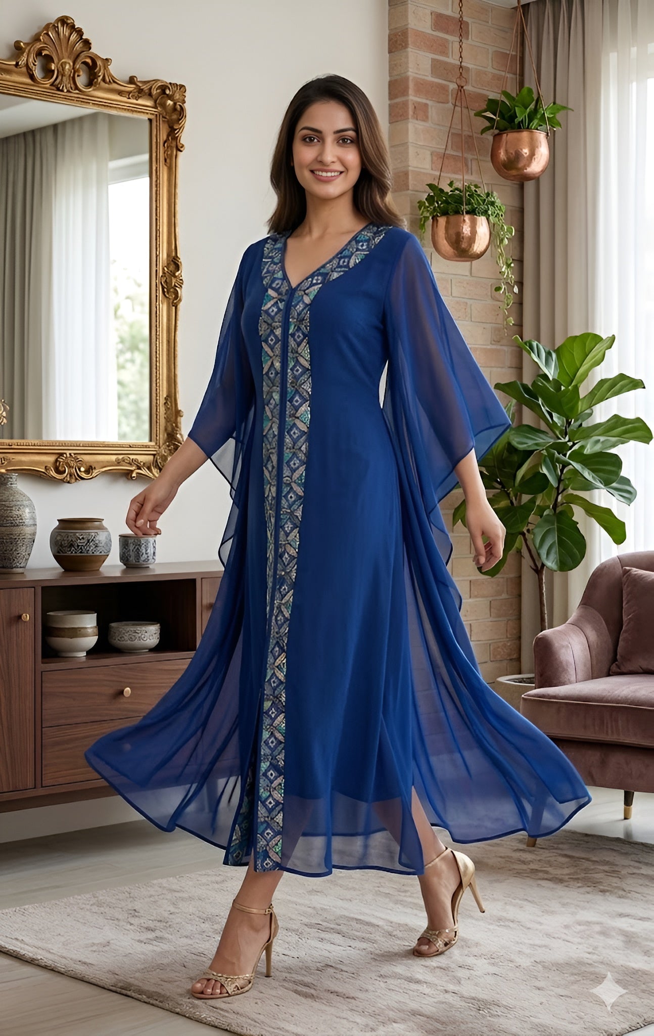 Navy Blue Embroidered Kaftaan