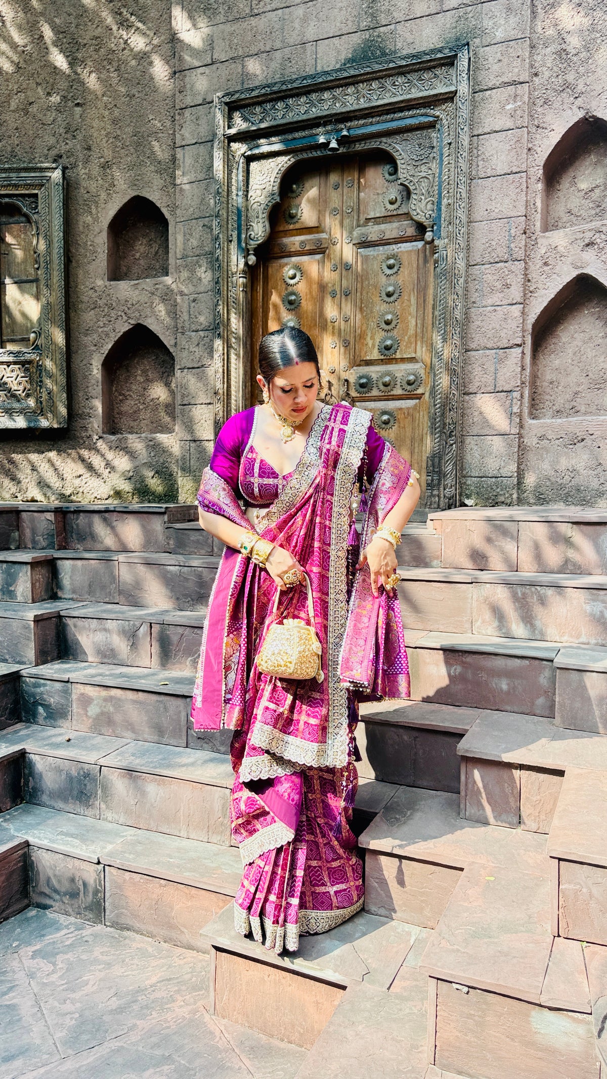 Rajwadi Mosaic Wine Gharchola Saree