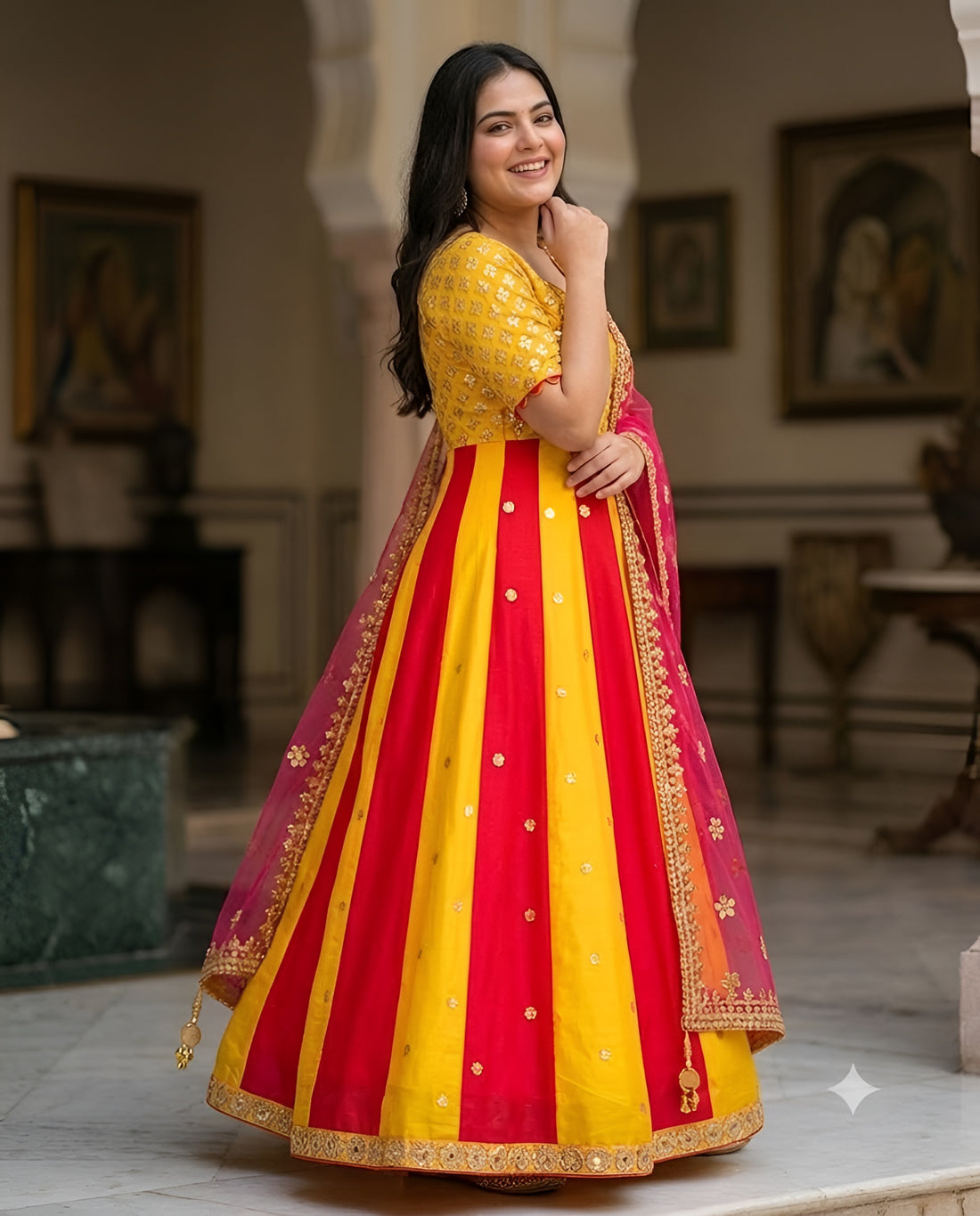 Yellow Pink Georgette Anarkali
