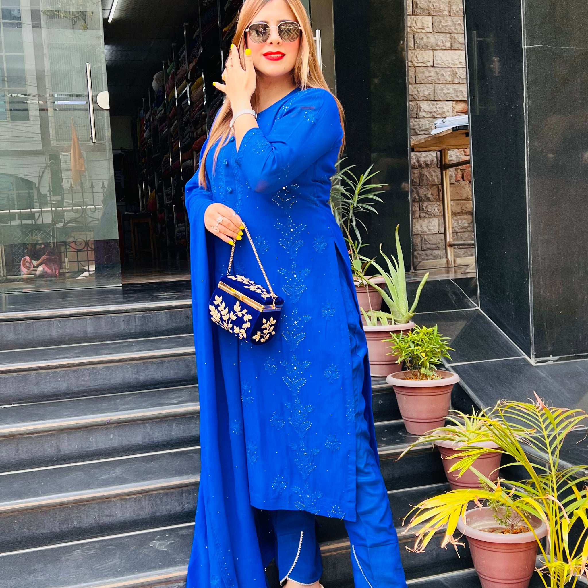 Pure Chikankari Royal Blue Suit