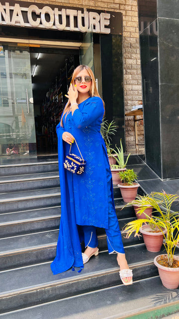 Pure Chikankari Royal Blue Suit