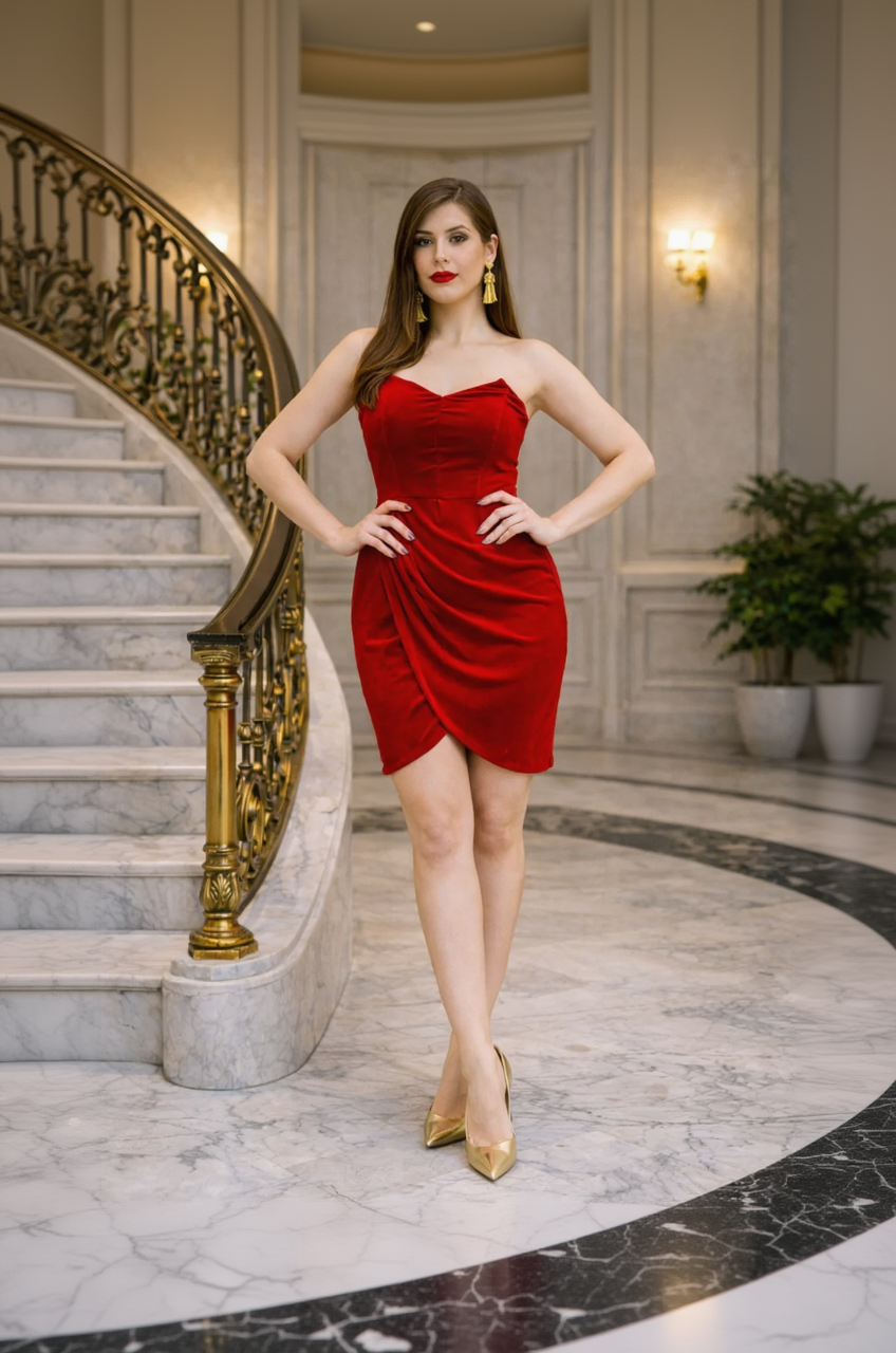 Red Velvet Tube Dress | Party Wear | Lakhina Couture