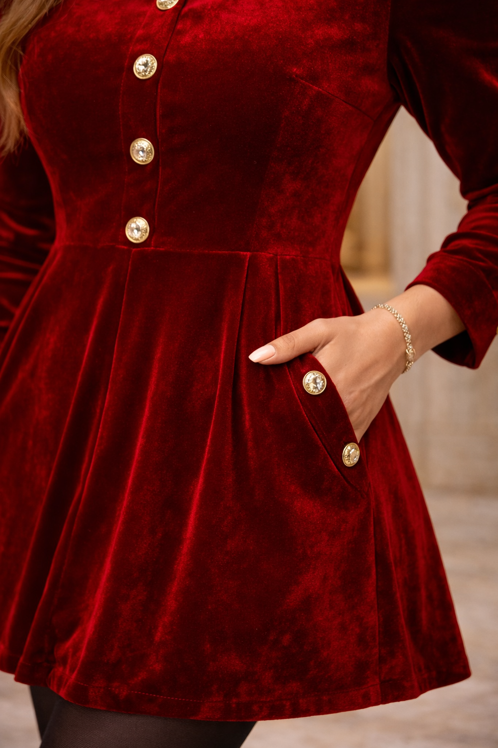 Maroon Valentine Button Dress | Lakhina Couture - Look 2