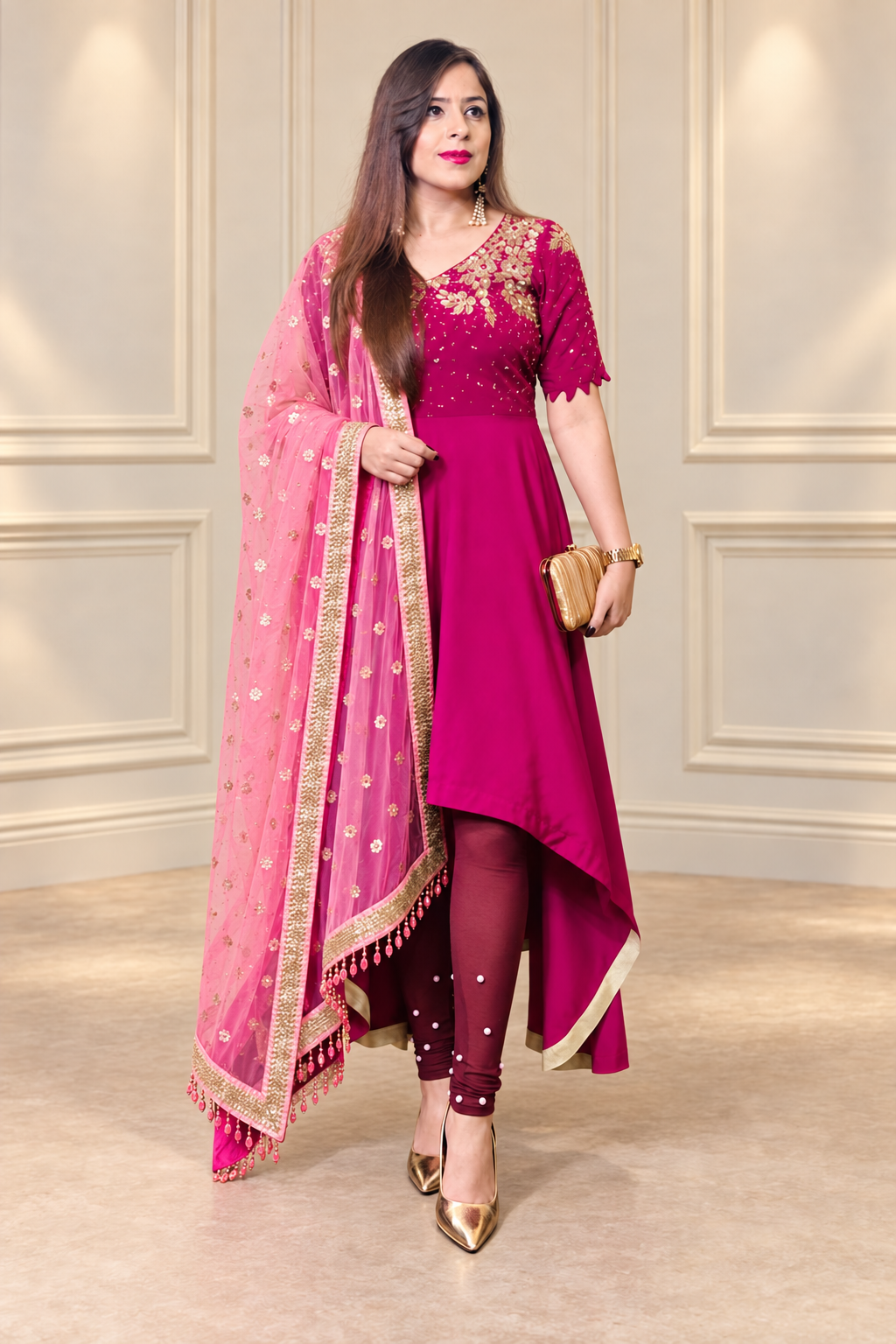 Wine Glossy Suit