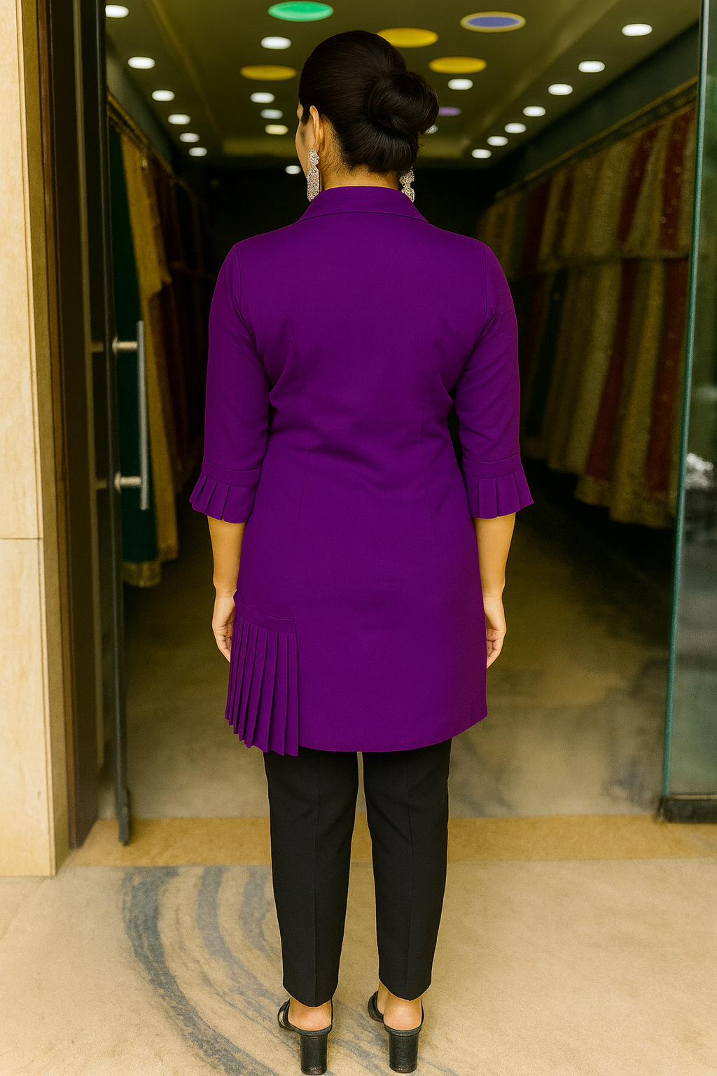 Purple Hand Embroidery Long Shirt