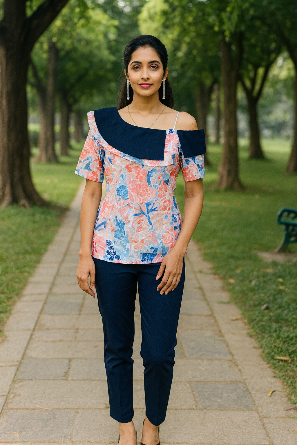 White Lurex Schiffli Top