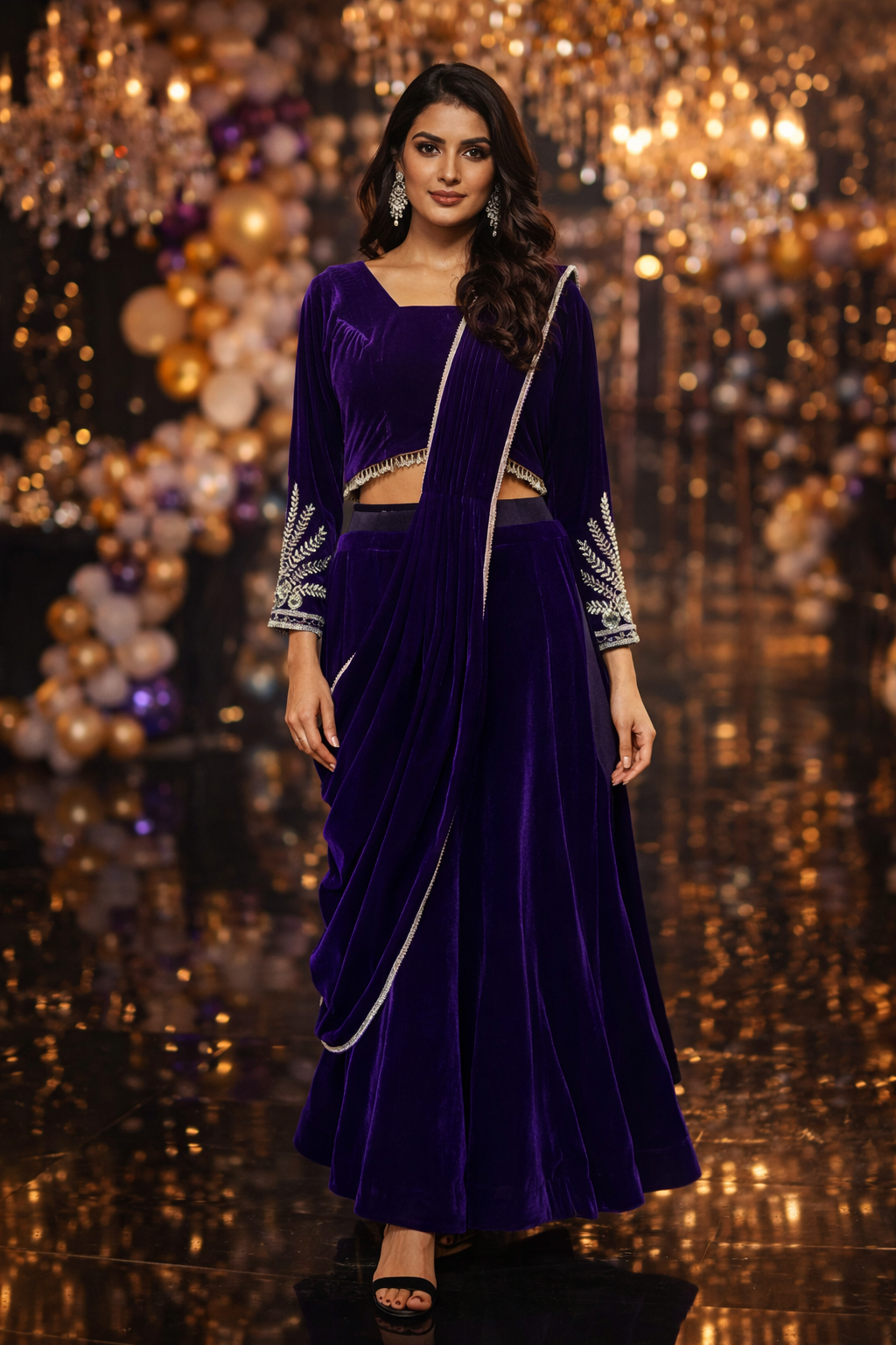Purple Velvet Saree