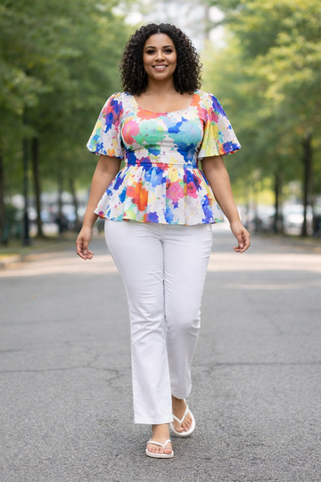 Women Multicolor Holi Print Peplum Top