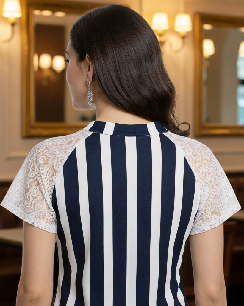 Navy Blue Stripes Midi Dress