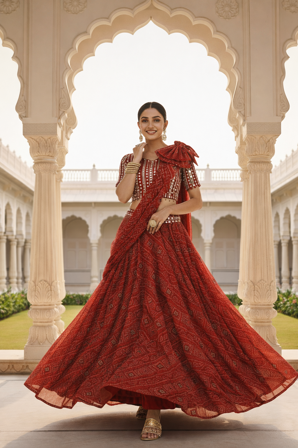 Red Bandhani Lehenga