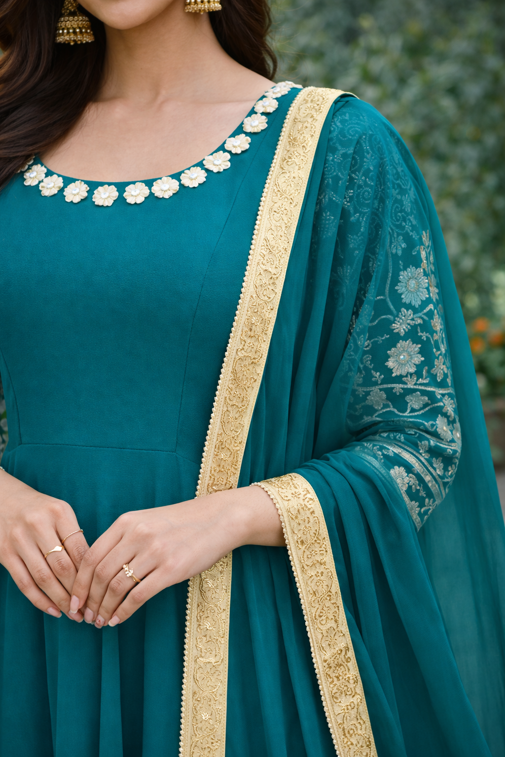 Teal Karva Chauth Anarkali