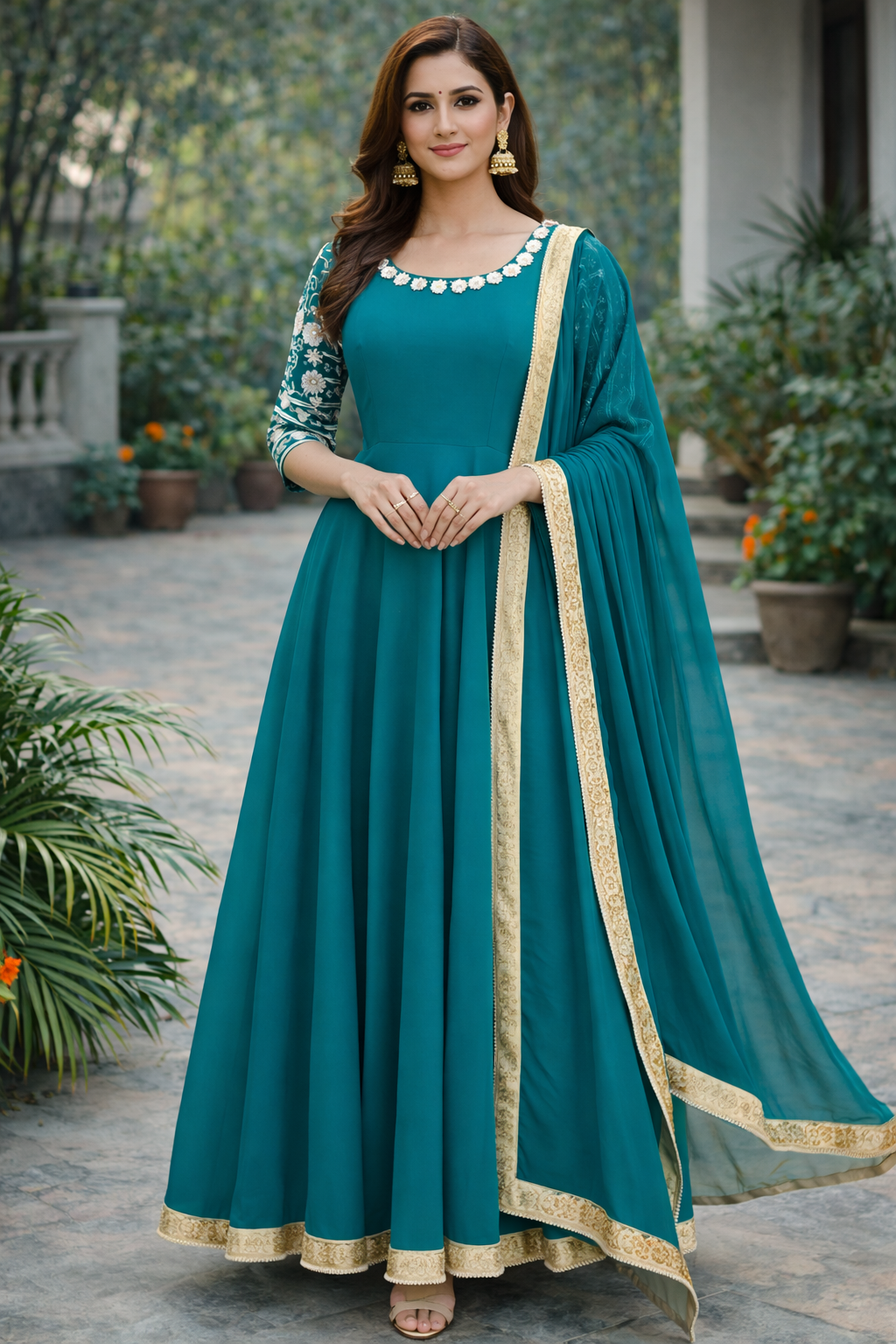 Teal Karva Chauth Anarkali