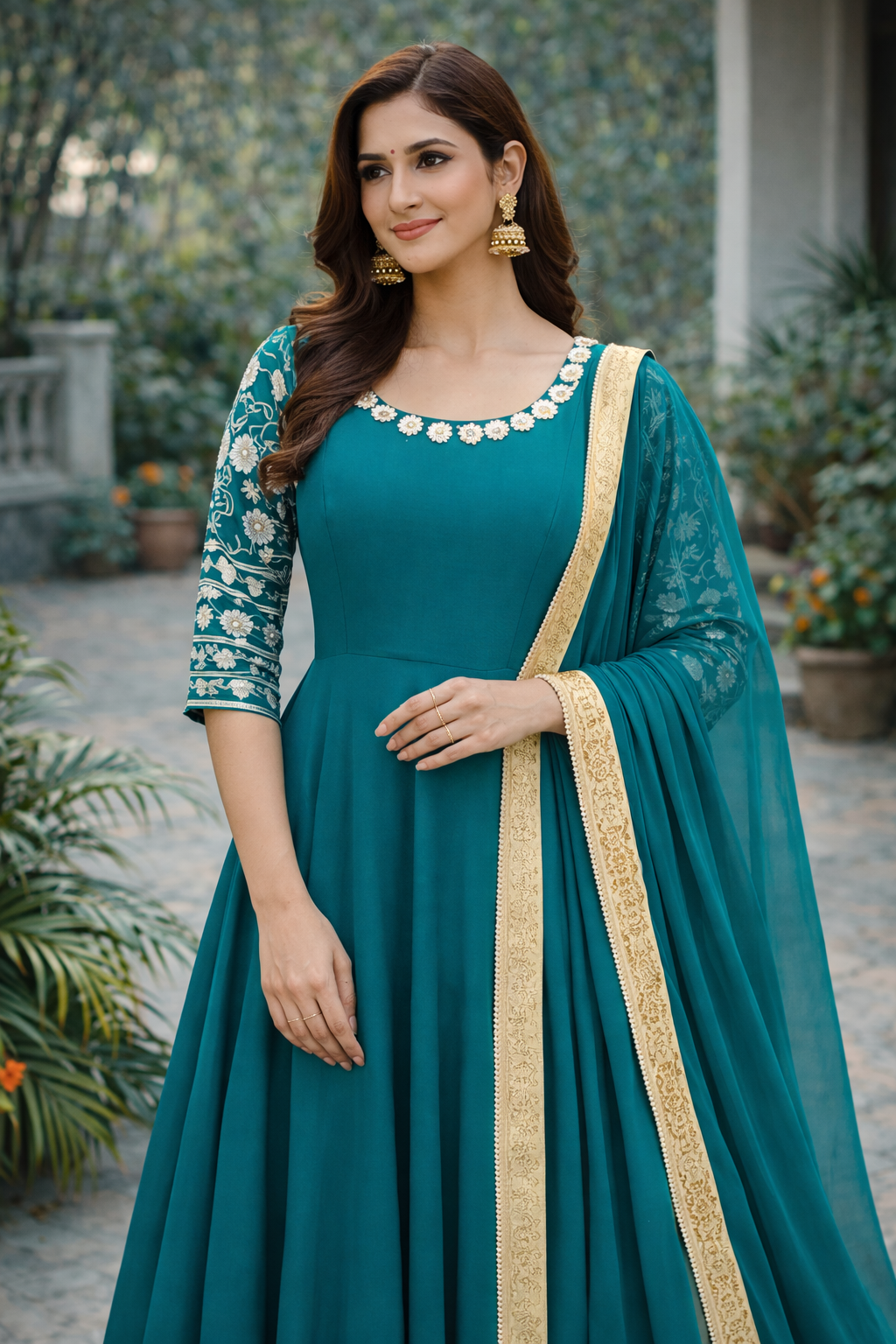 Teal Karva Chauth Anarkali