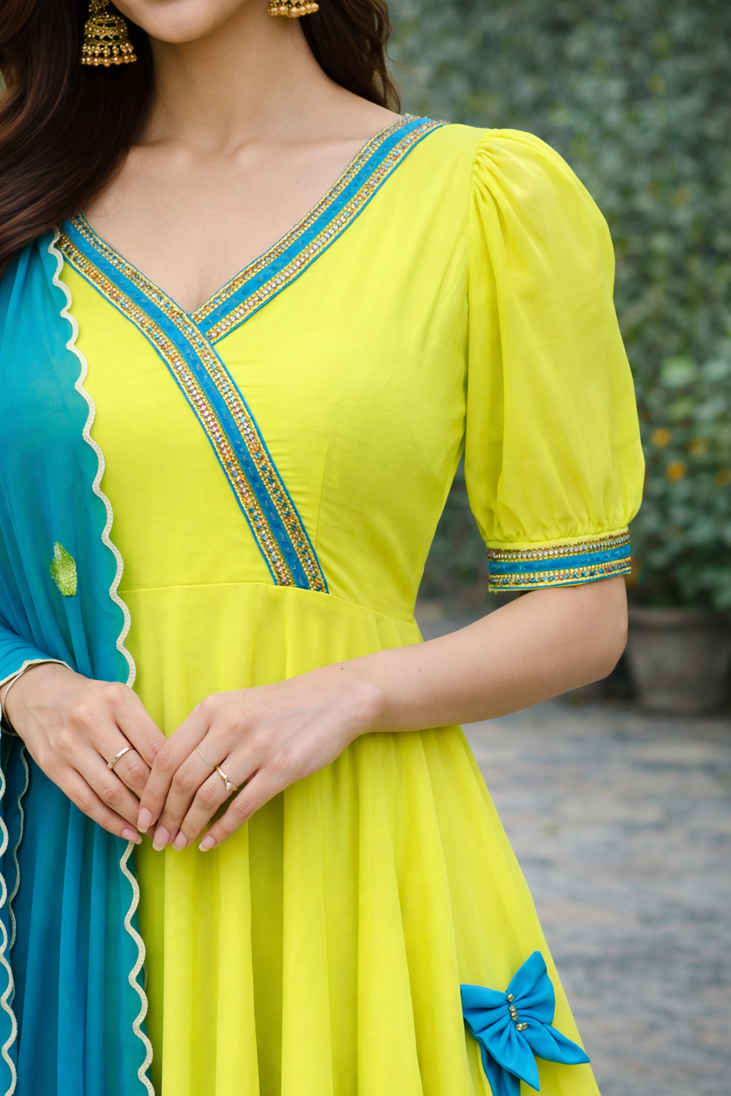Pista Green - Turquoise Anarkali Lakhina Couture Pista Green - Turquoise Anarkali Lakhina Couture
