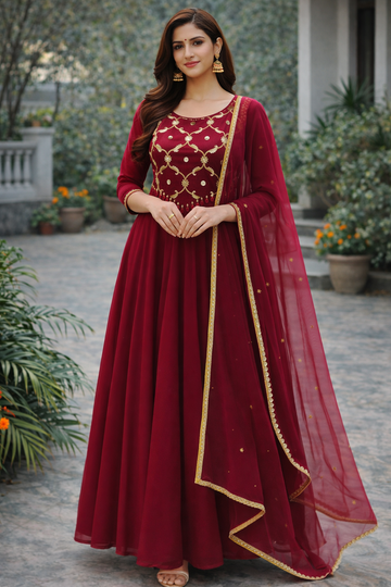 Maroon Patch Work Anarkali