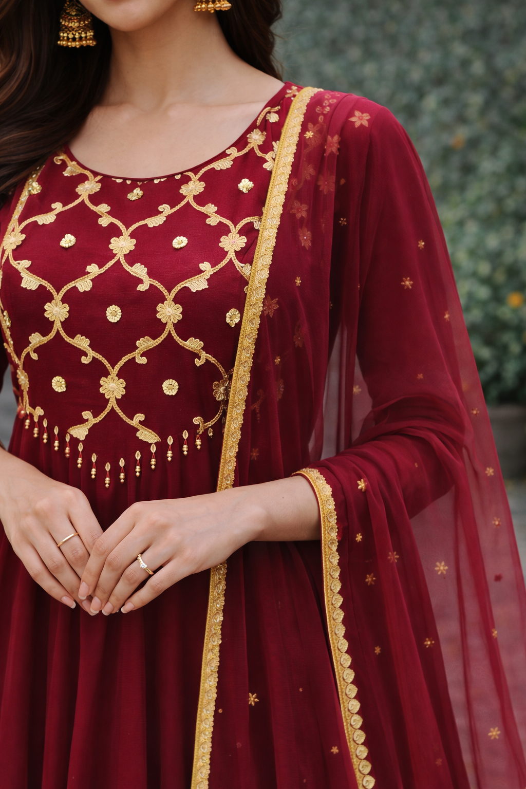 Maroon Patch Work Anarkali