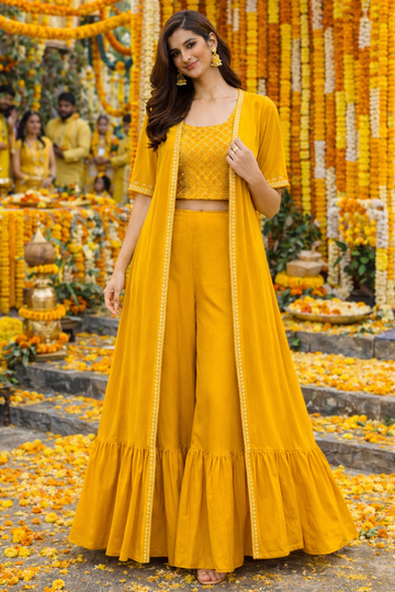 Mustard Garara Set With Shrug