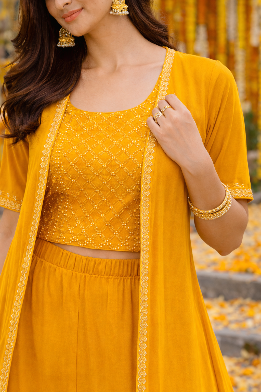 Mustard Garara Set With Shrug