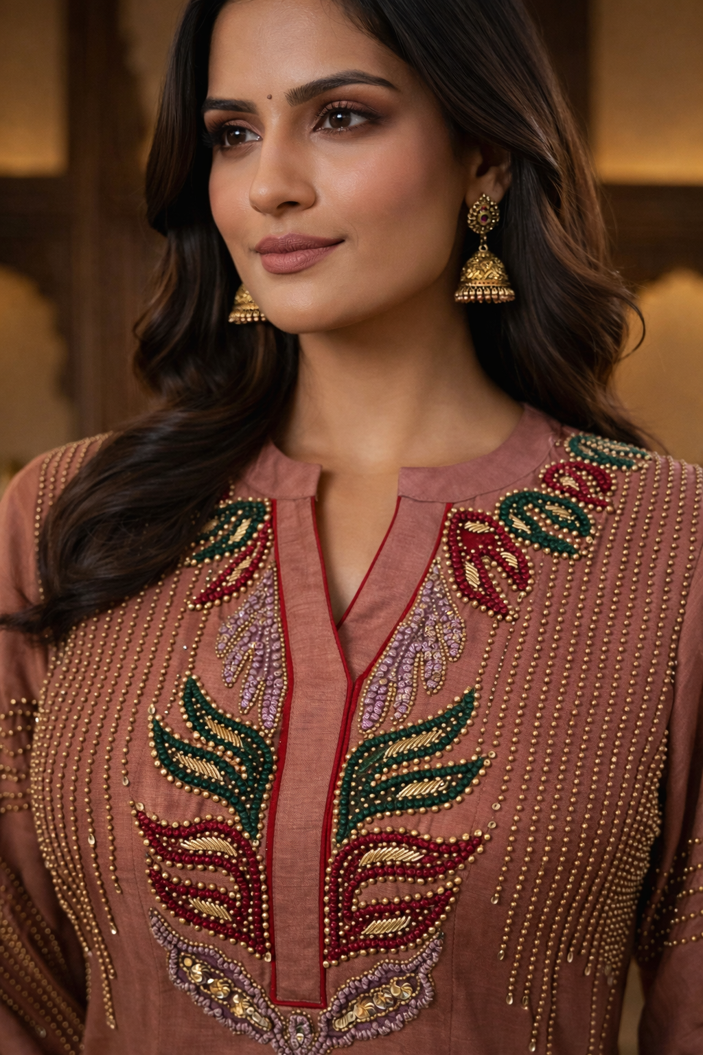 Dusty Rose Embroidered Georgette Anarkali Set