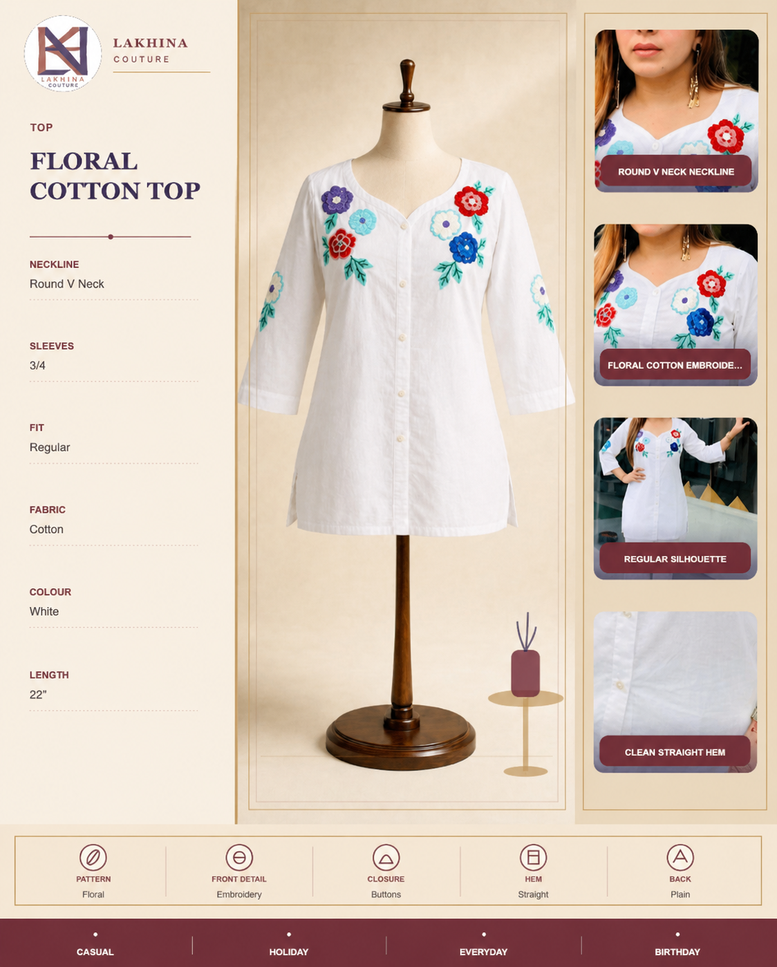 White Cotton Emb Top