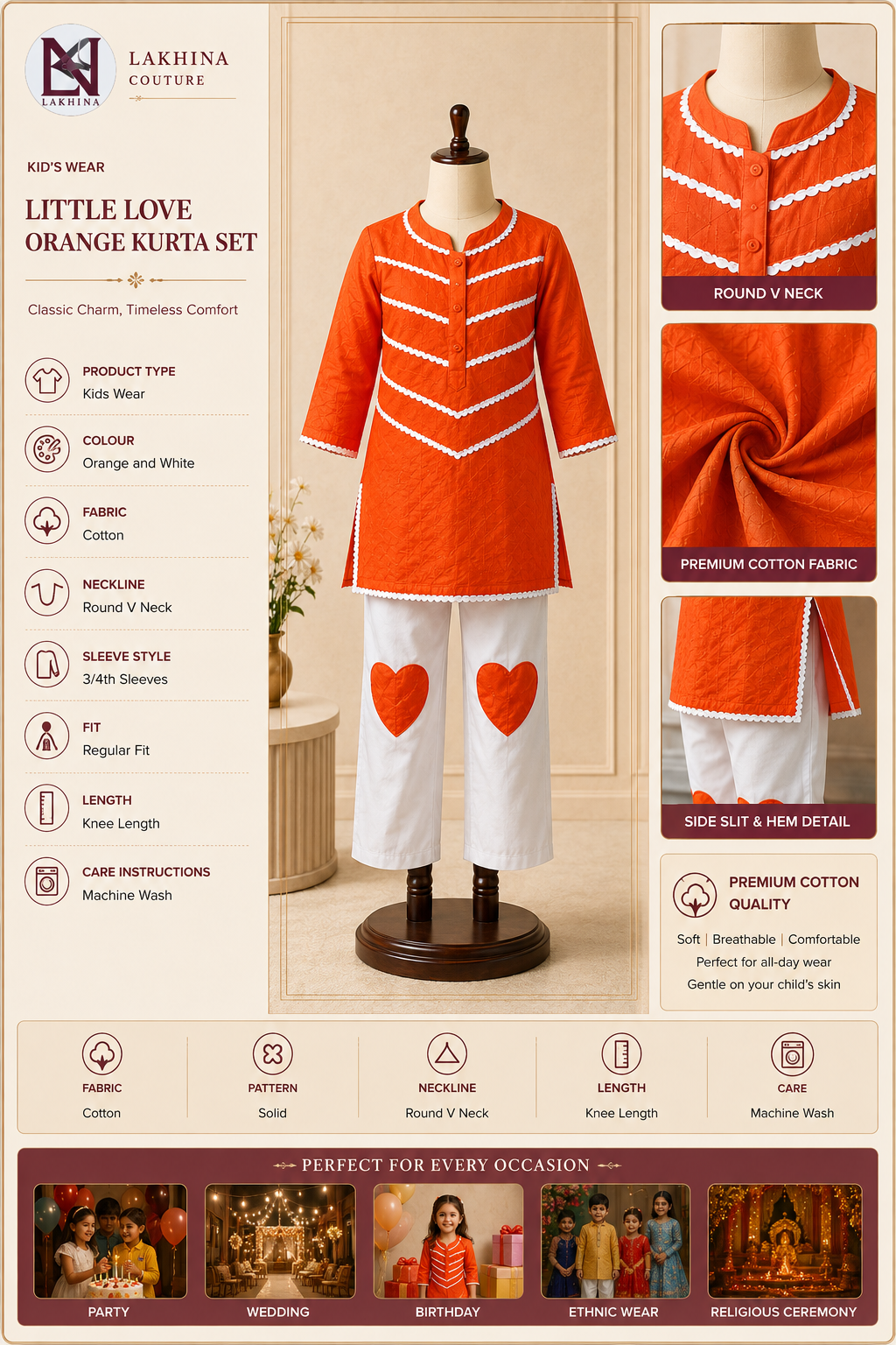 Little Love Orange Kurta Set