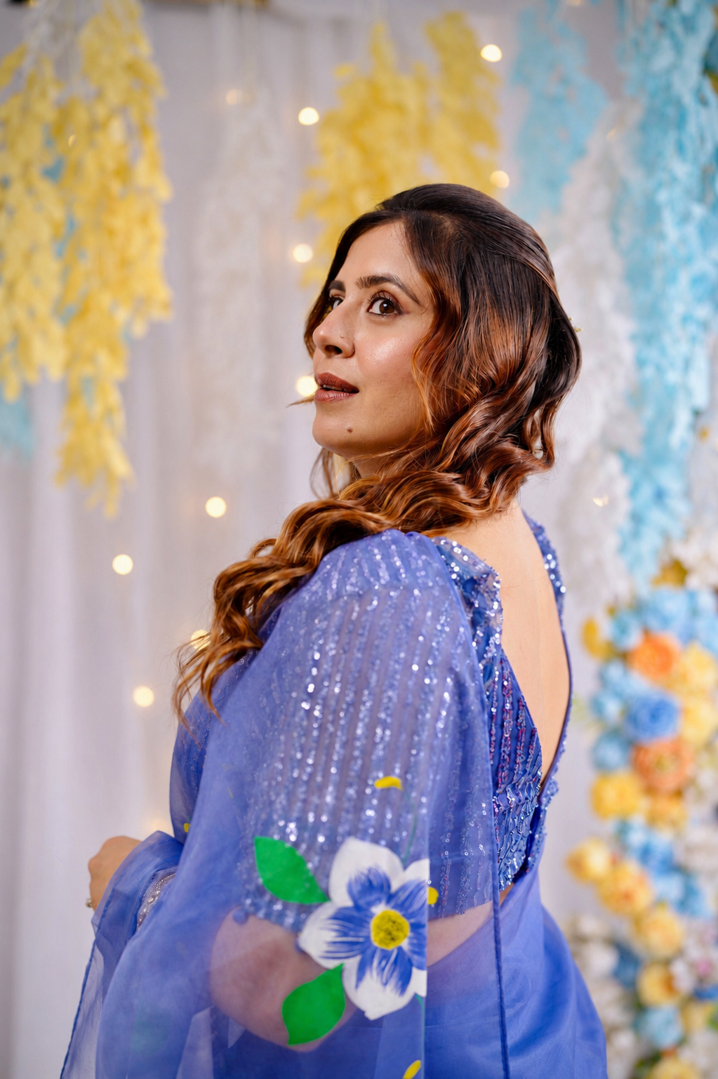 Blue Pea Handpainted Saree