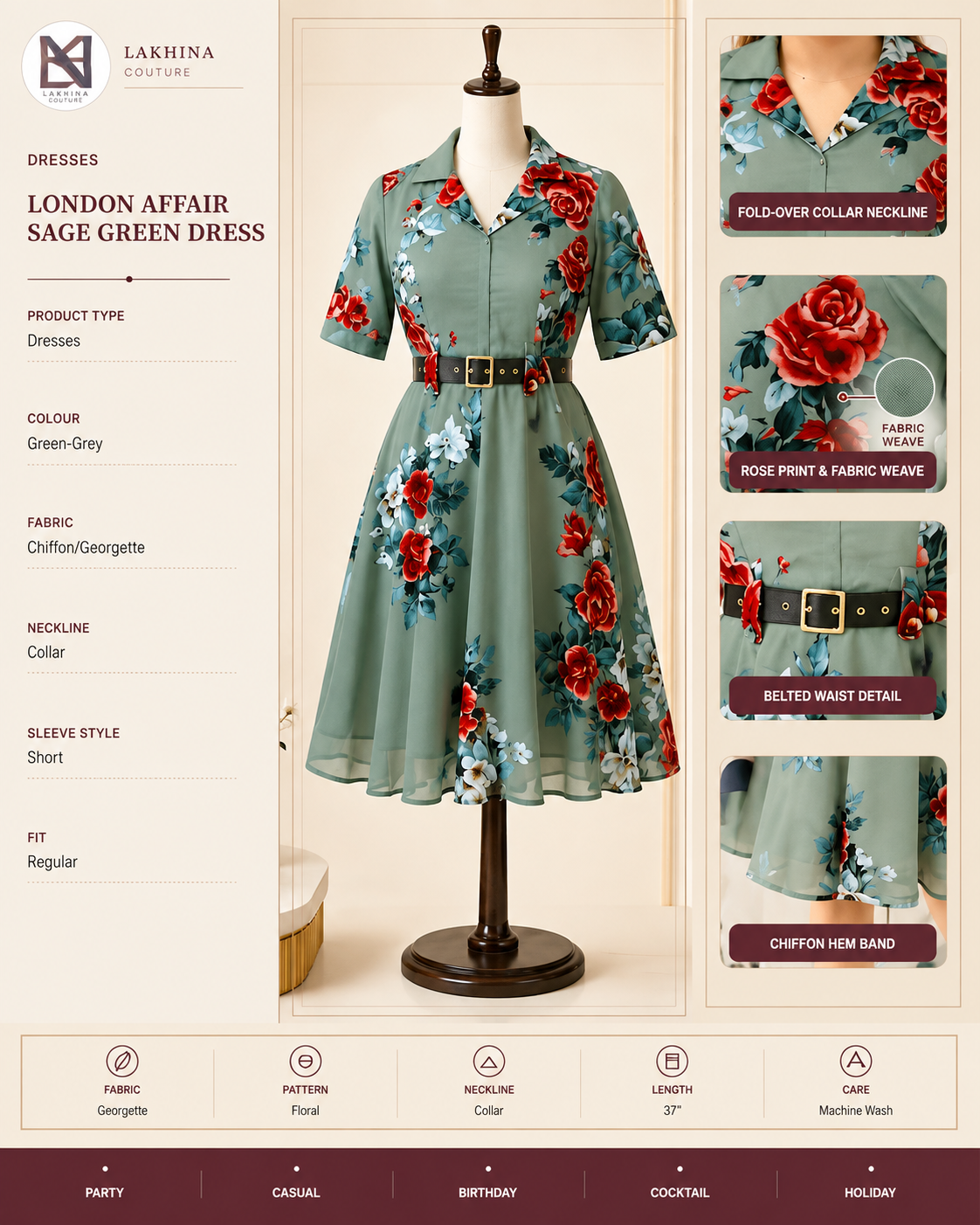 London Affair Sage Green Dress