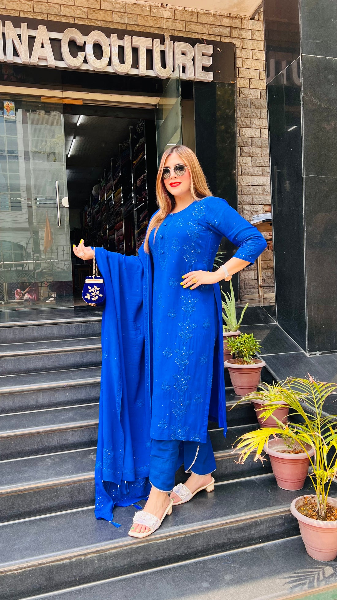 Pure Chikankari Royal Blue Suit