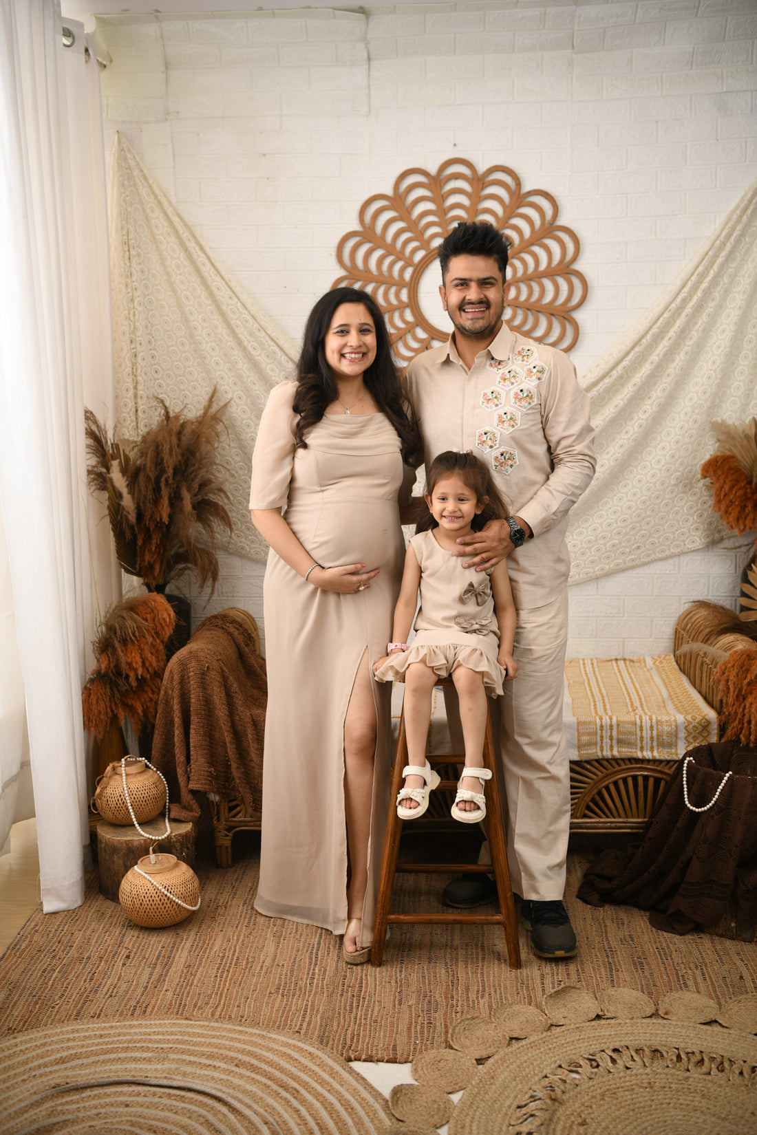 Beige Linen Embroidered Men's Co-ord Set