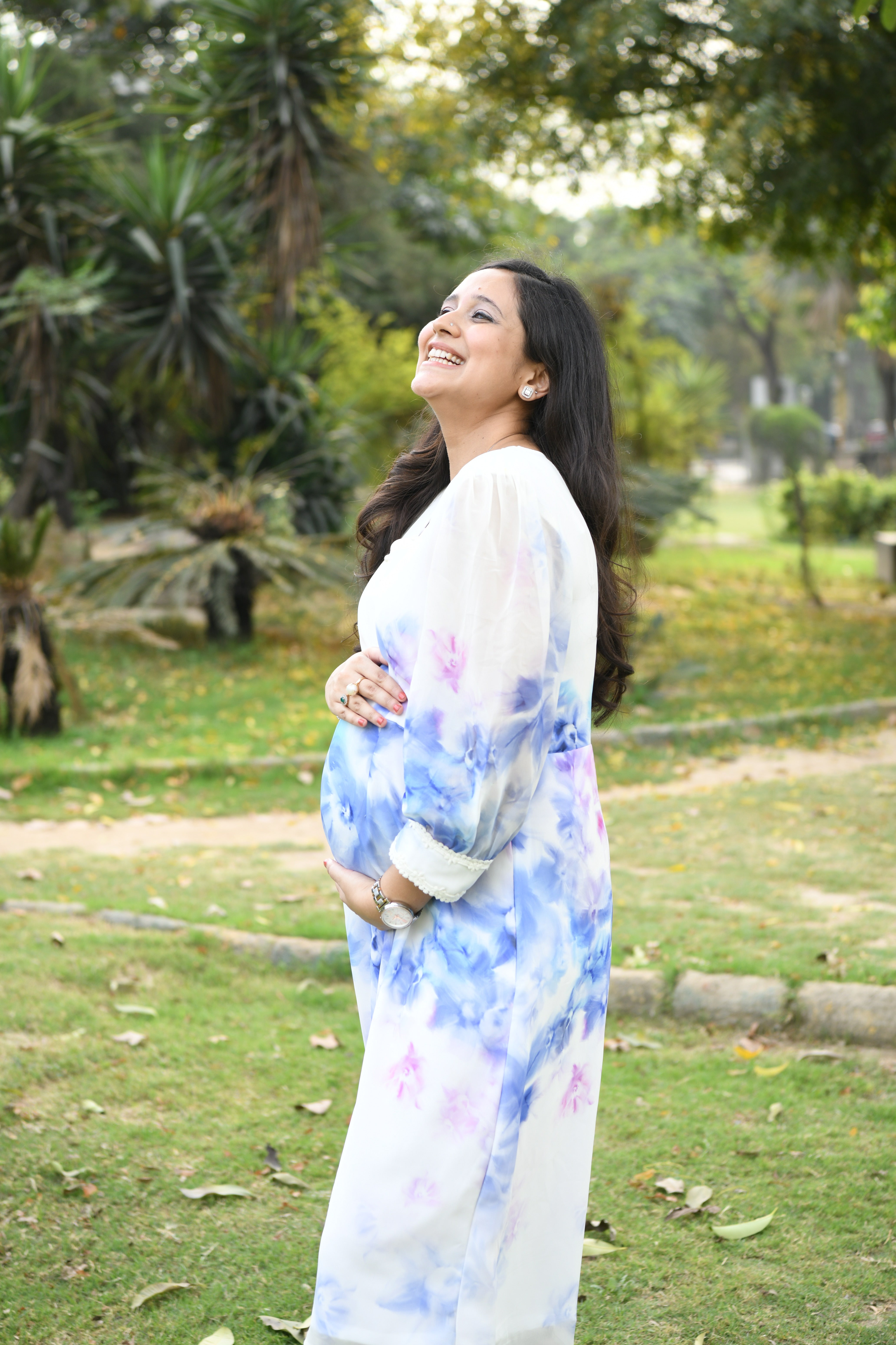 White Floral Georgette Midi Dress